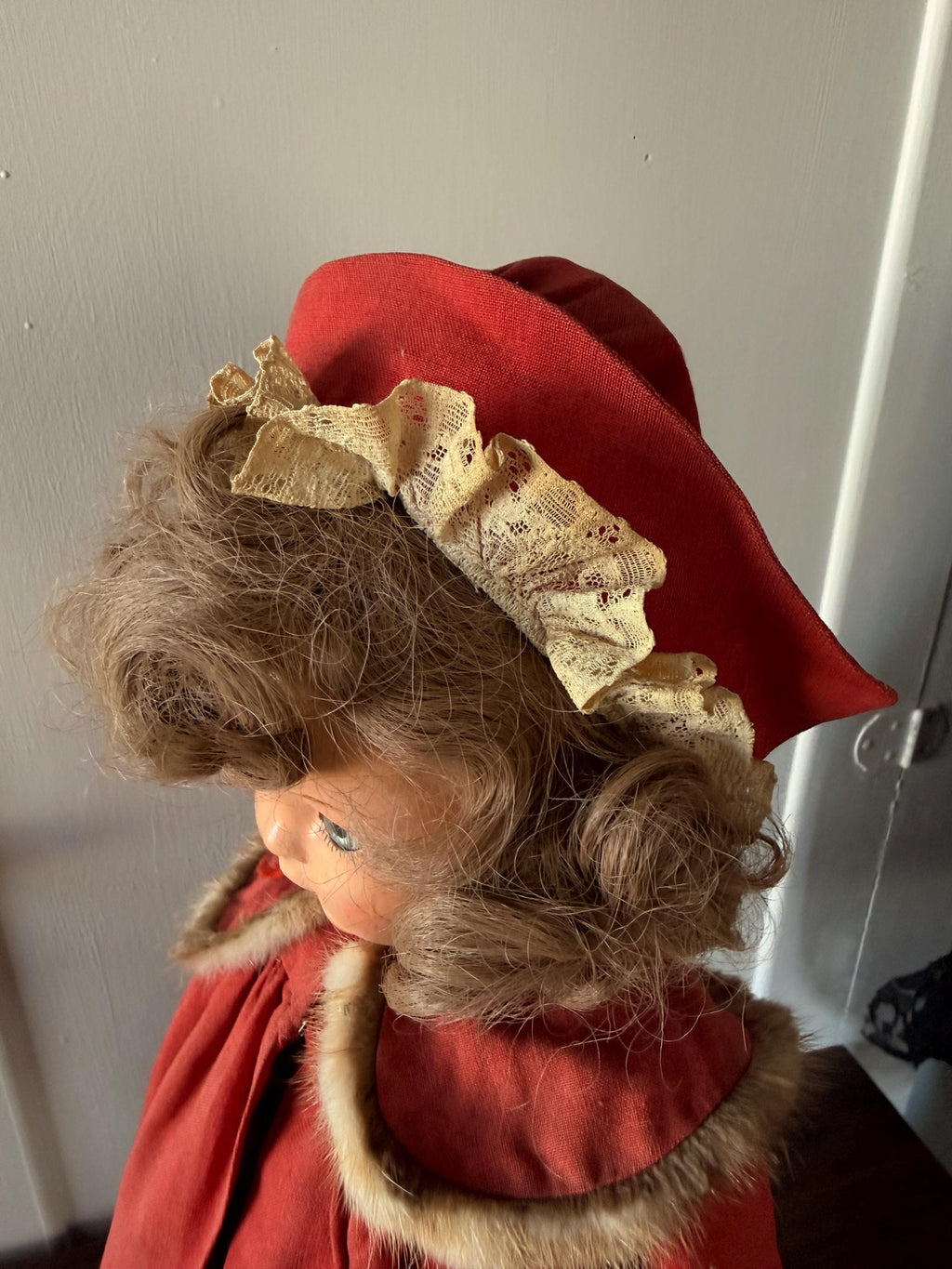 Rare Large 1930's Madame Alexander Princess Elizabeth Composition Doll with Original Red Fur Trimmed Coat