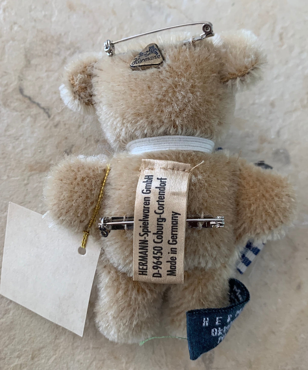 Cute Miniature Vintage Hermann Mohair Octoberfest Teddy Bear Pin Great Holiday Gift