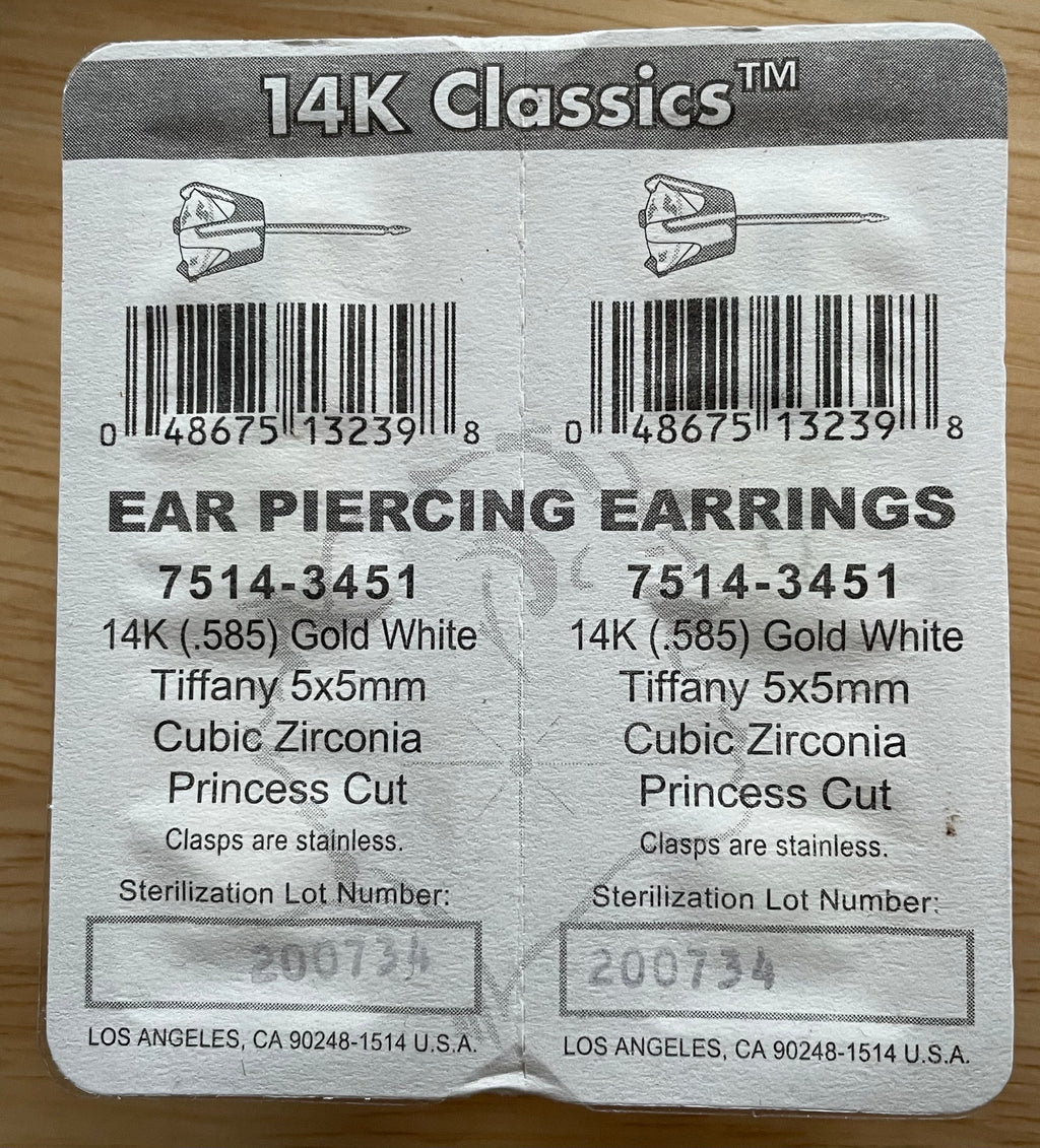 Studex 14k .585 White Gold Tiffany Cubic Ear Piercing Earrings