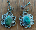 Large Native American Screw back Sterling Silver Turquoise Dangle Earrings