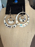 Large Mexican Alpaca Silver and Inlay Abalone in White Enamel  Hoop Earrings