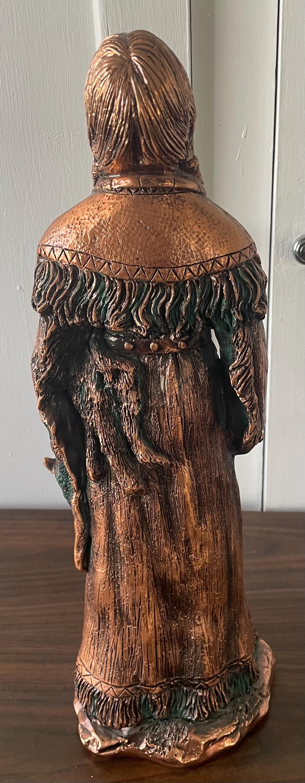 Vintage Heavy Plaster Native American Indian Lady Statue Looks Like Bronze