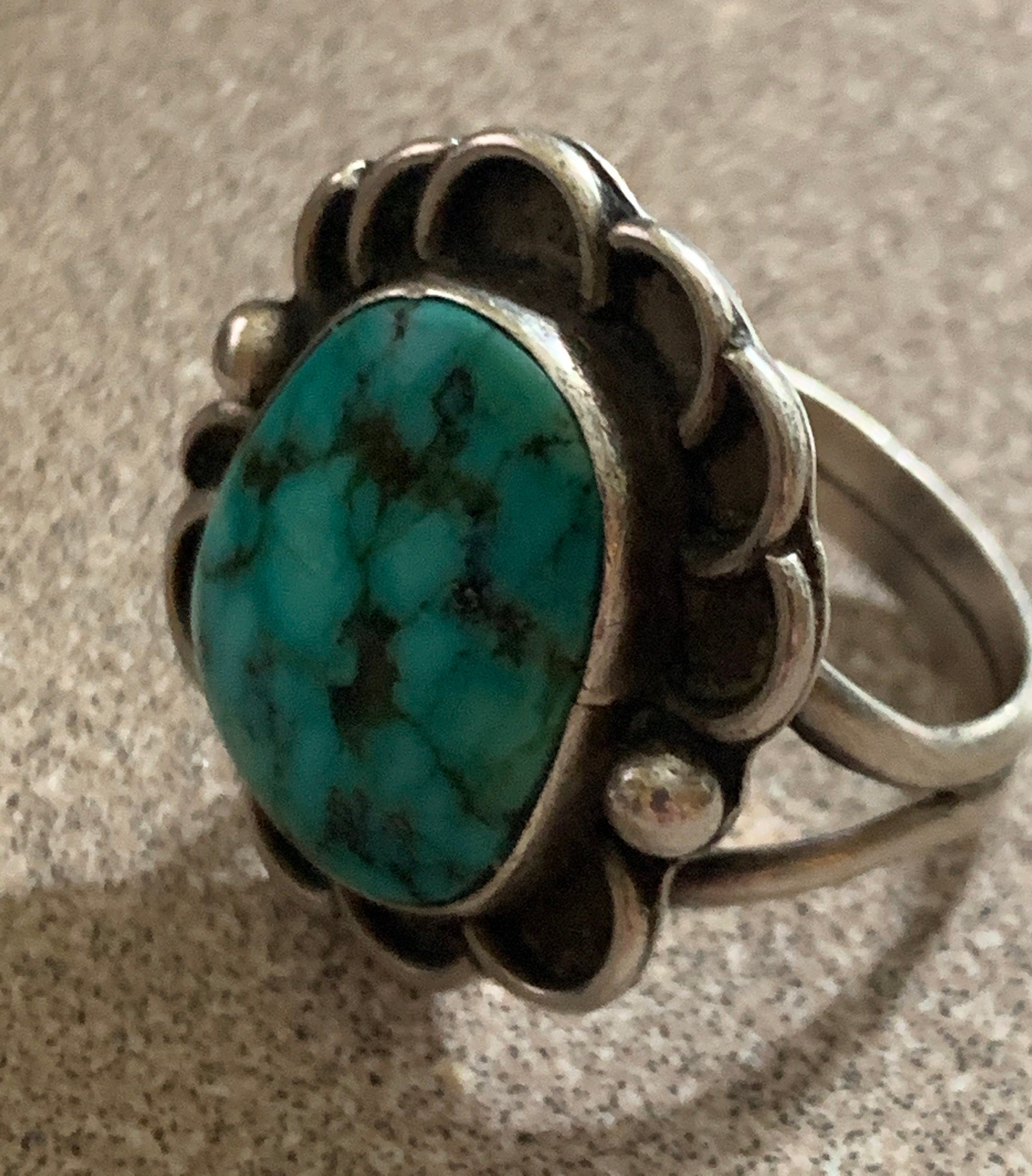 Vintage Native American Indian Turquoise Sterling Silver Ring Artist Signed