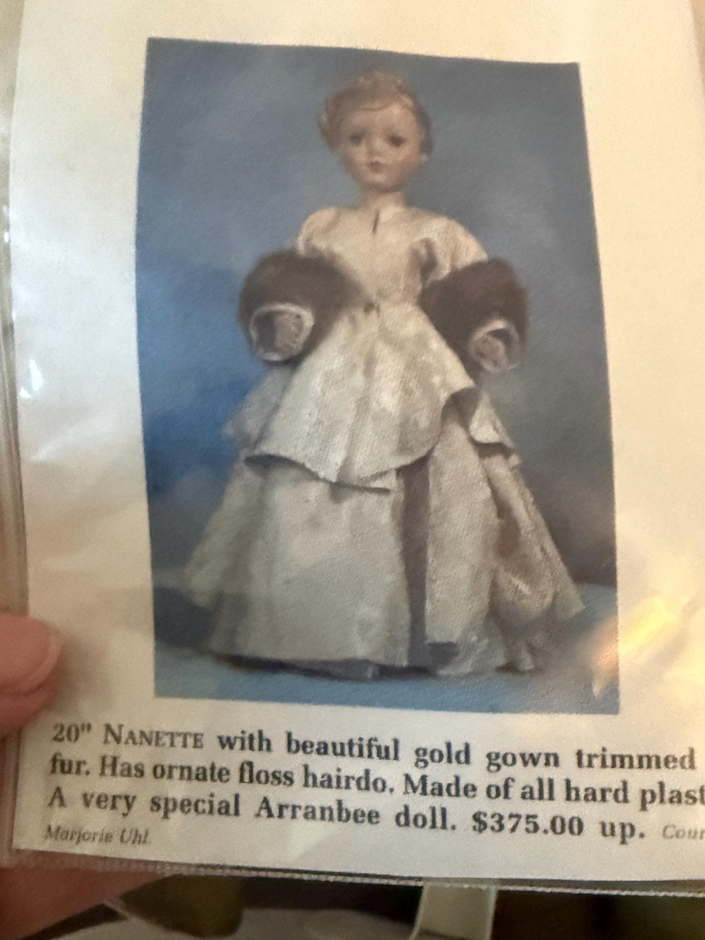 Stunning Vintage Erranbee 20" Nanette Doll with Pink Dress and Trimmed in Genuine Mink