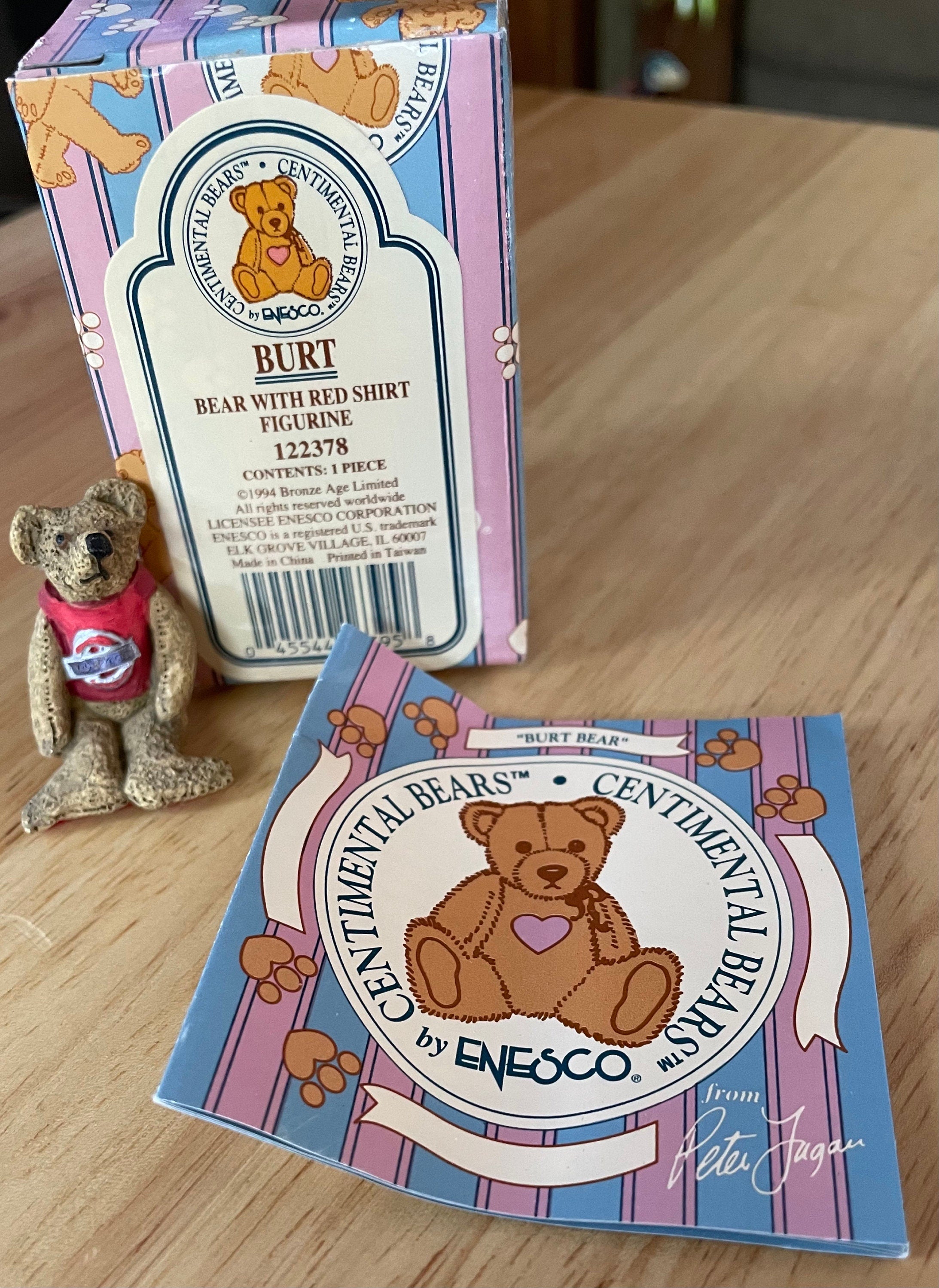 Enesco Centimental Burt Bear with Red Shirt Figurine #122378