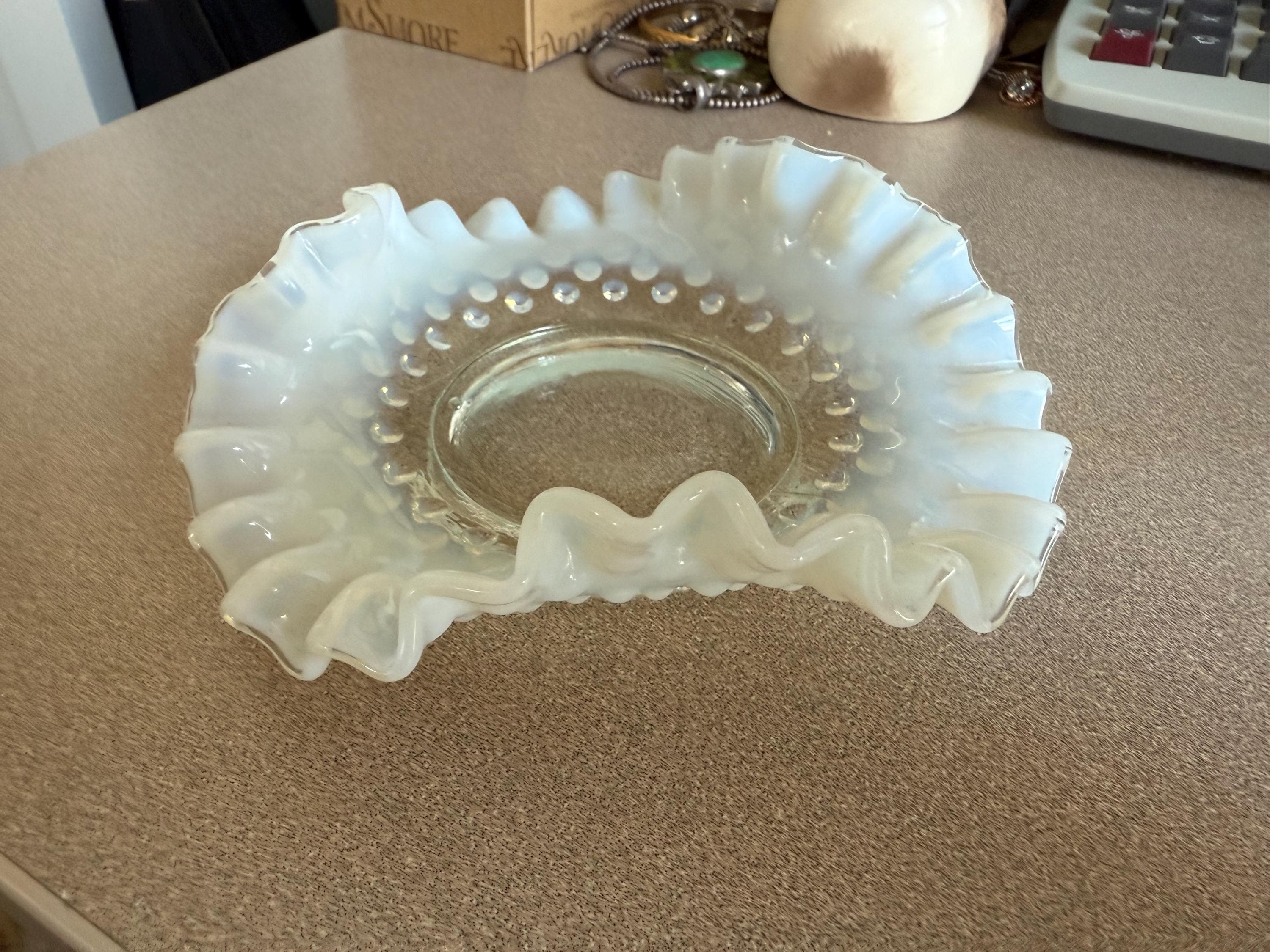 Vintage Fenton Opalescent Hobnail Candy Dish Serving Dish Great for the Holidays