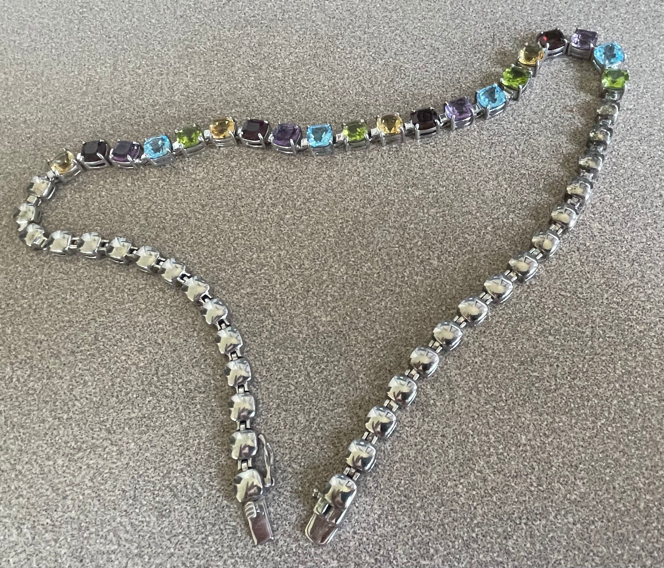 Beautiful Sterling Silver Precious Stones Necklace 1.56 Oz