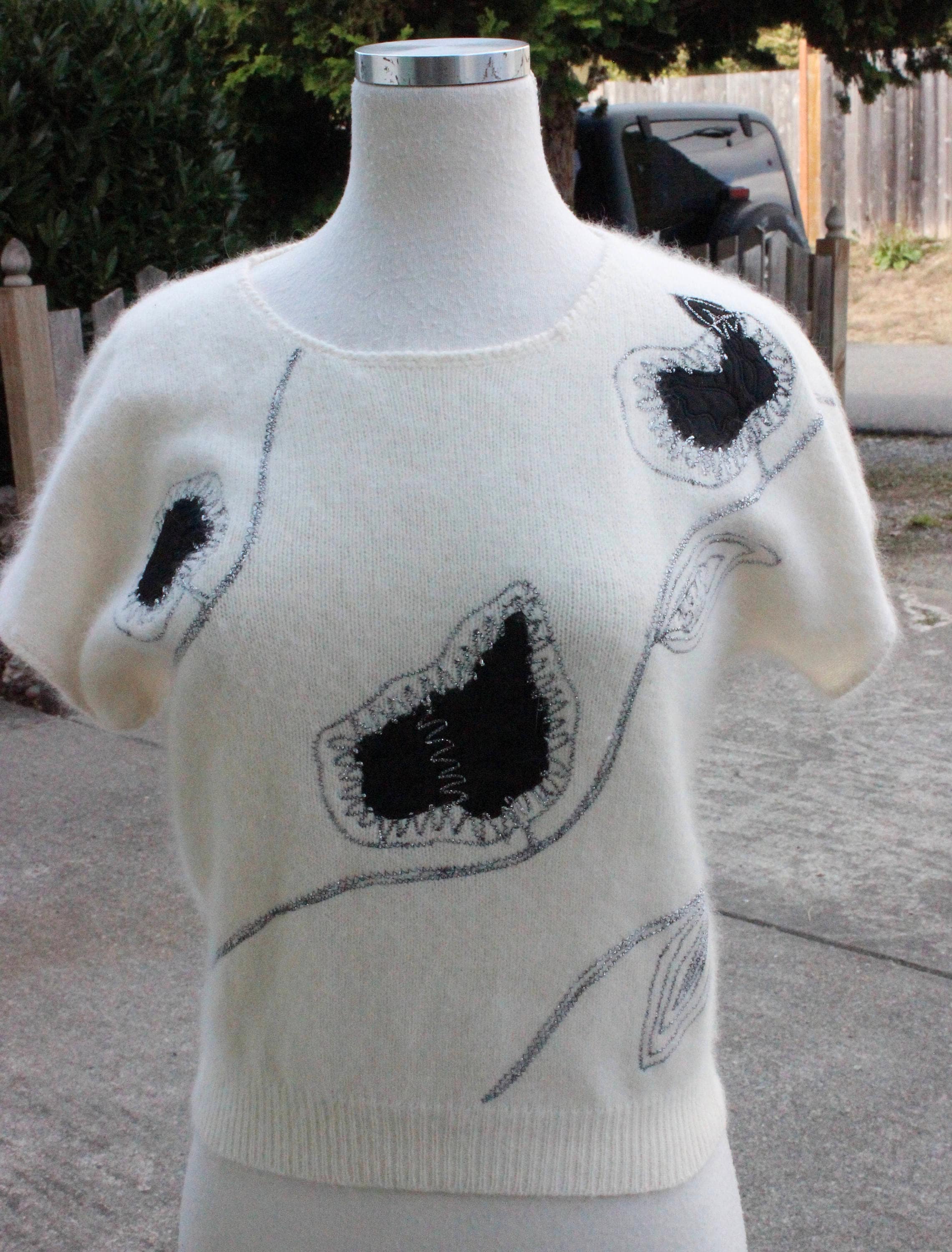 Vintage 80's Black and White Christian Dior Lambs wool Angora Sweater Size S