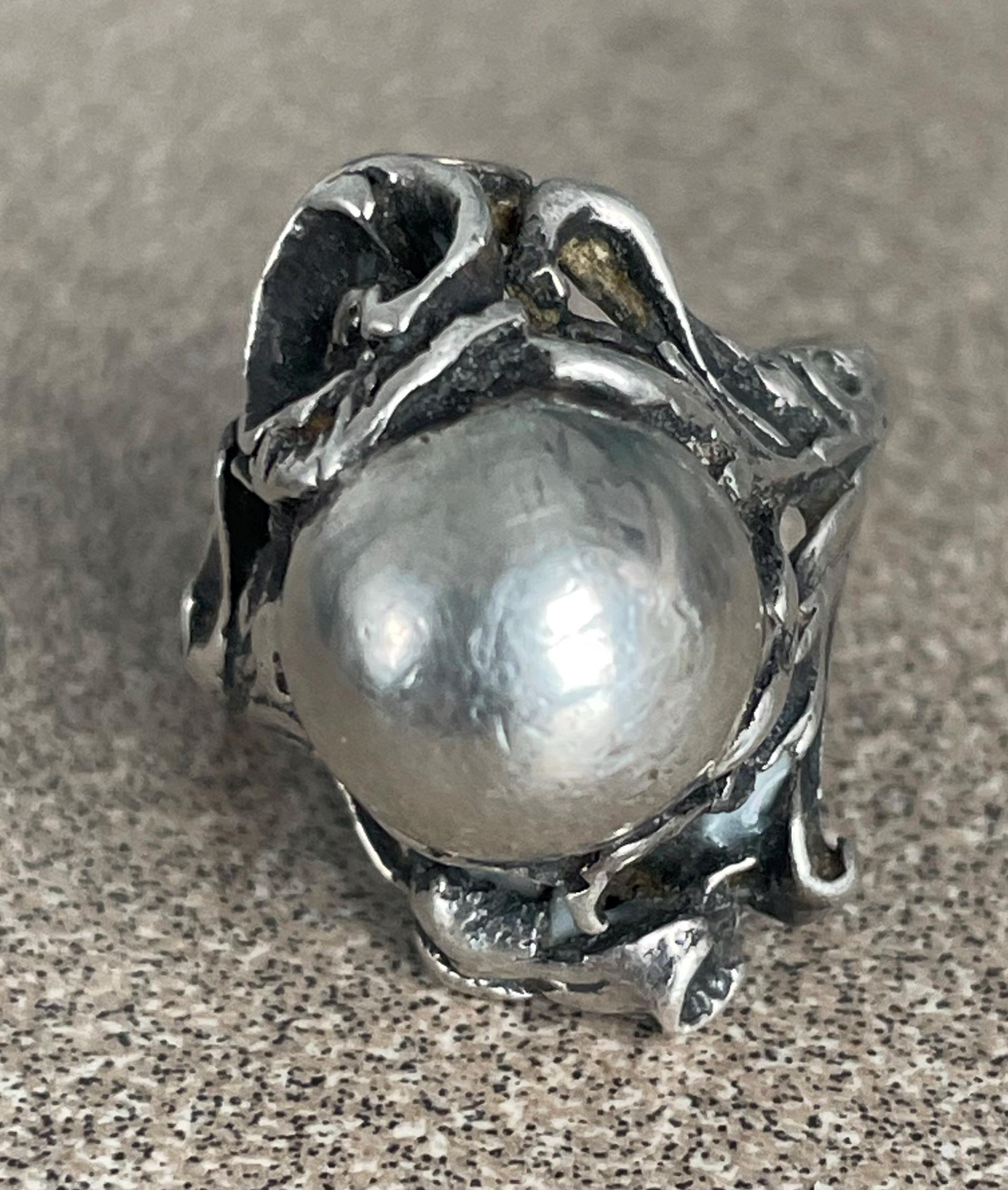 Unique Vintage Artist Signed JP Ladies Sterling Silver Floral Pattern Ring Size 6 1/2