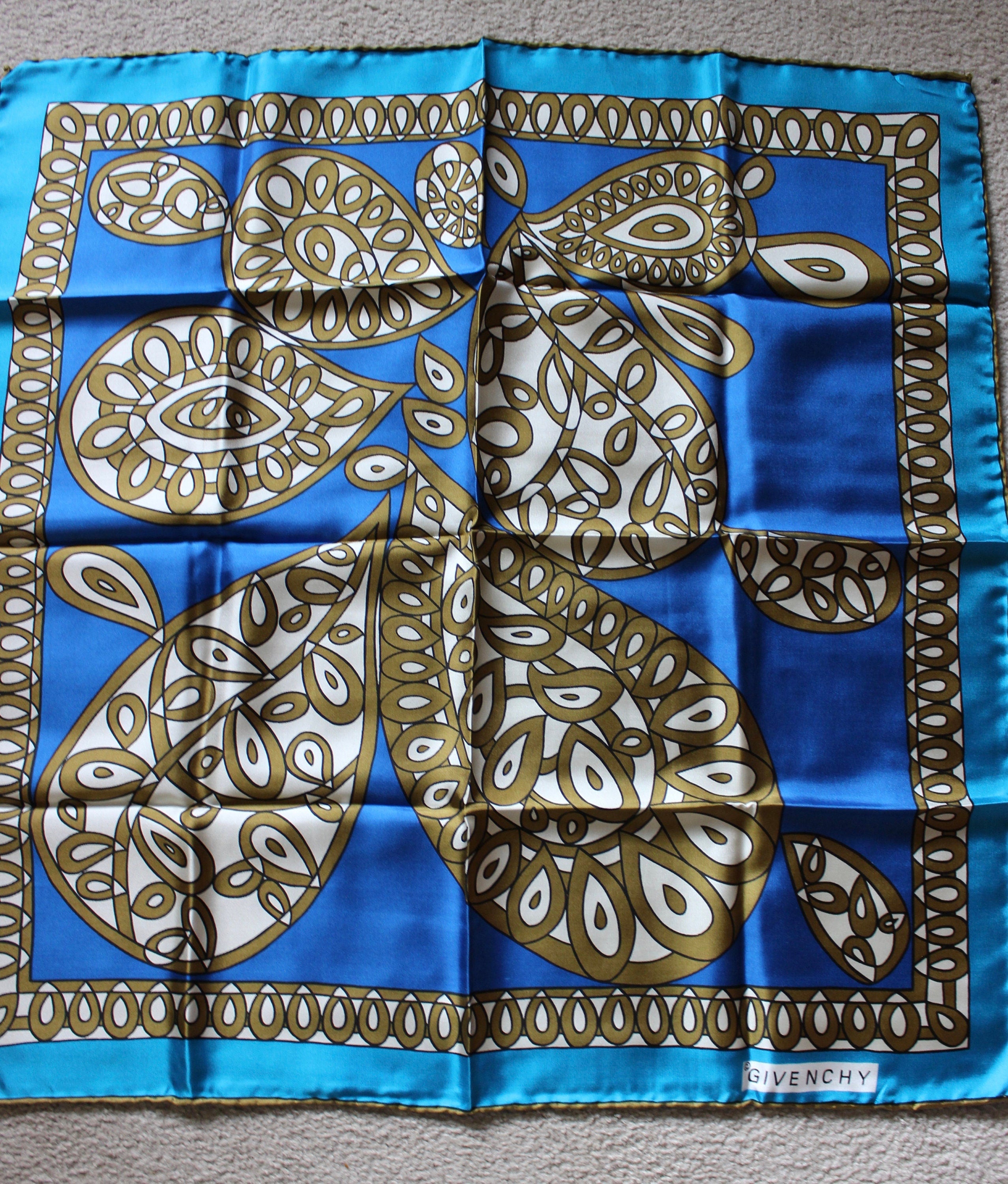 Stylish Vintage Designer "Givenchy" Block Freres 100% Silk Paisely Scarf 27" x 27"