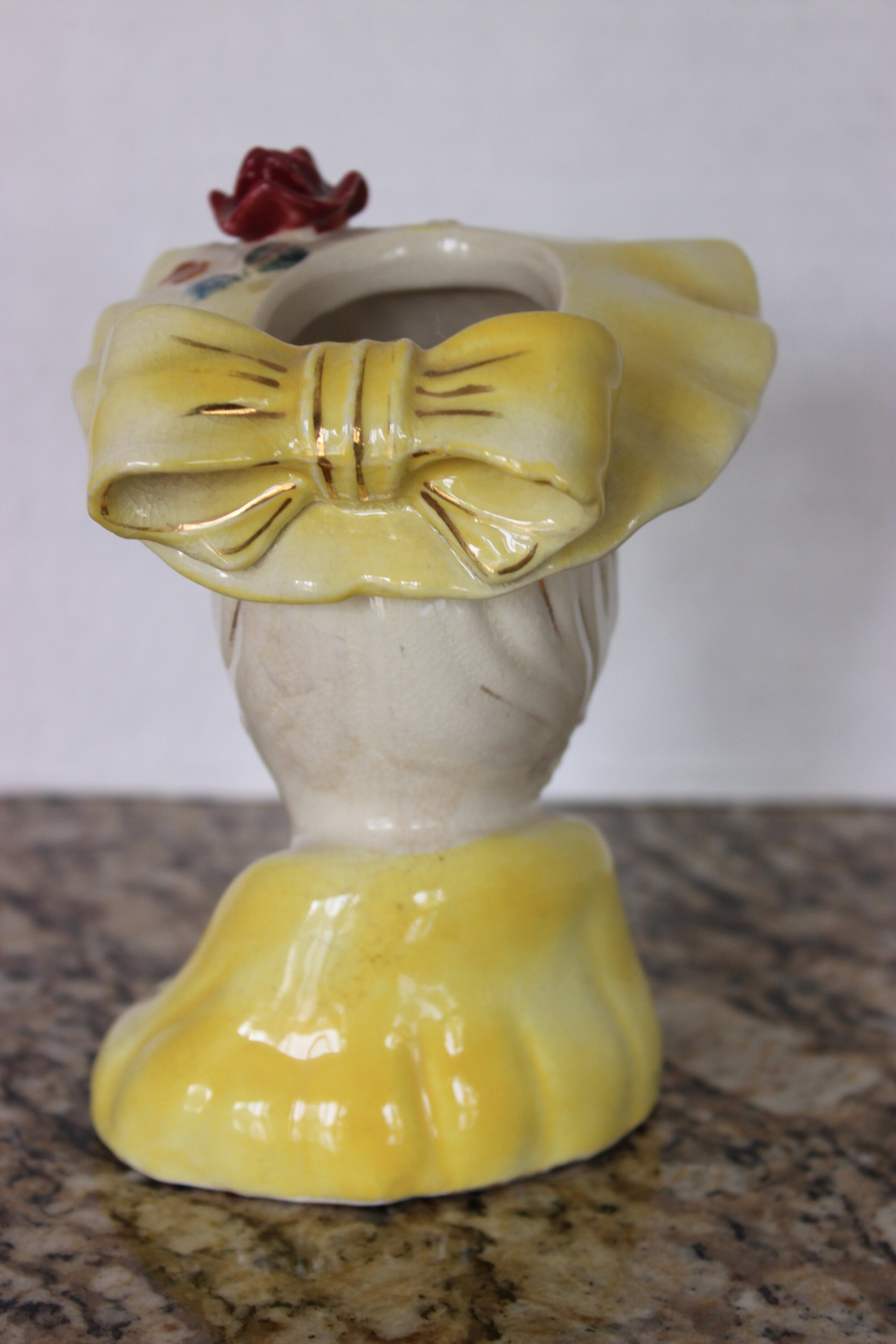 Beautiful Large Lady Pottery Clay Head Vase with Flowers