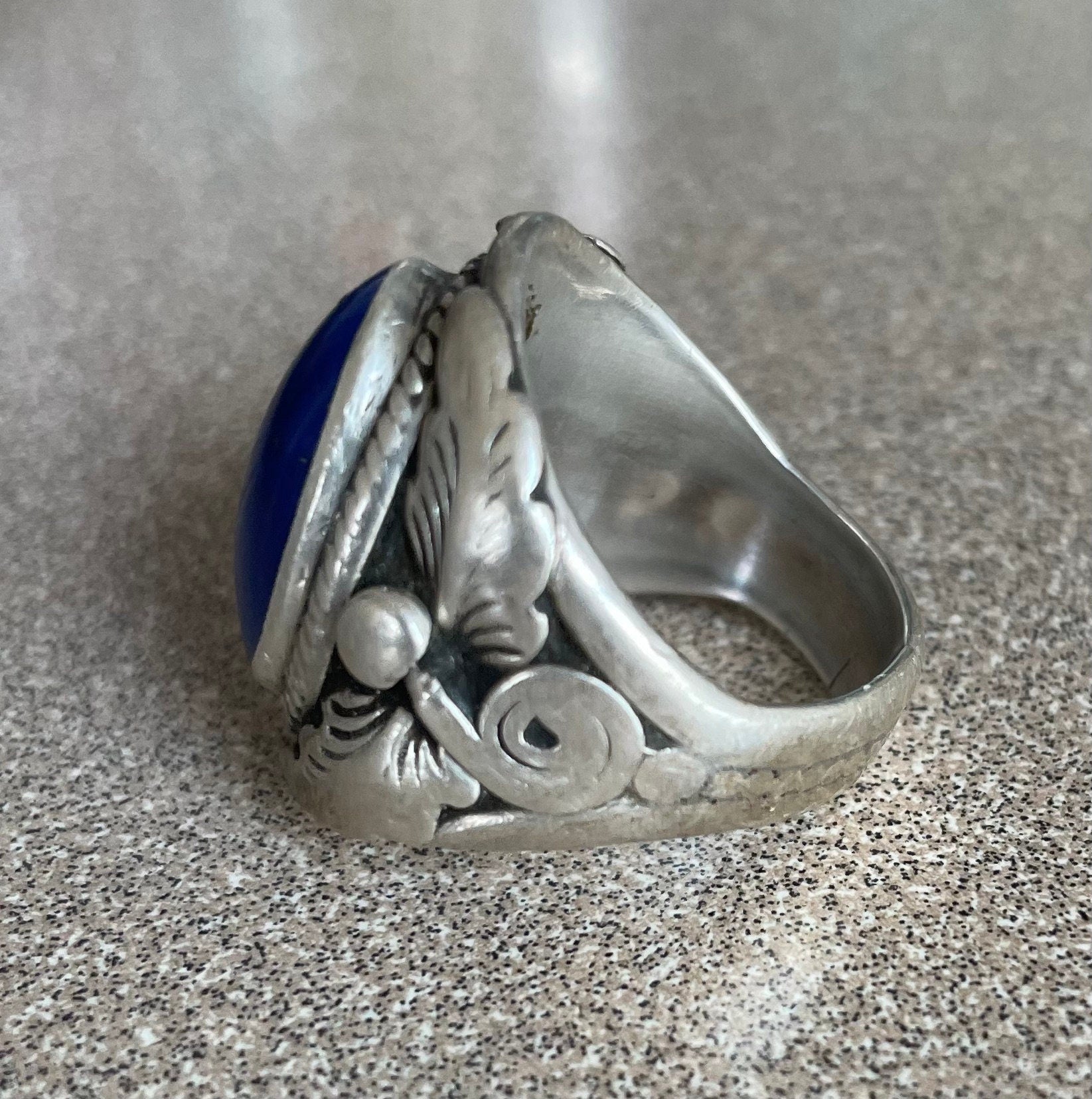 Native American Artist Signed Vintage Sterling Silver and Blue Lapis Ring Size 9