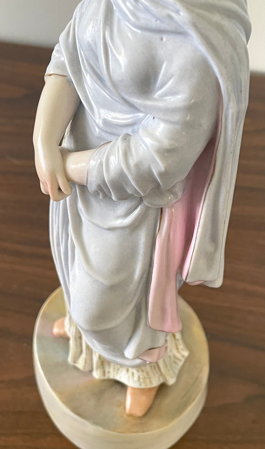 Antique Marked Meissen German Hand Painted Graceful Victorian Lady with Gold Dress Cross Swords