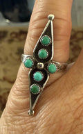 Vintage Authentic Native American Blue Green Turquoise Sterling Silver Snake Eyes Ring Size 6