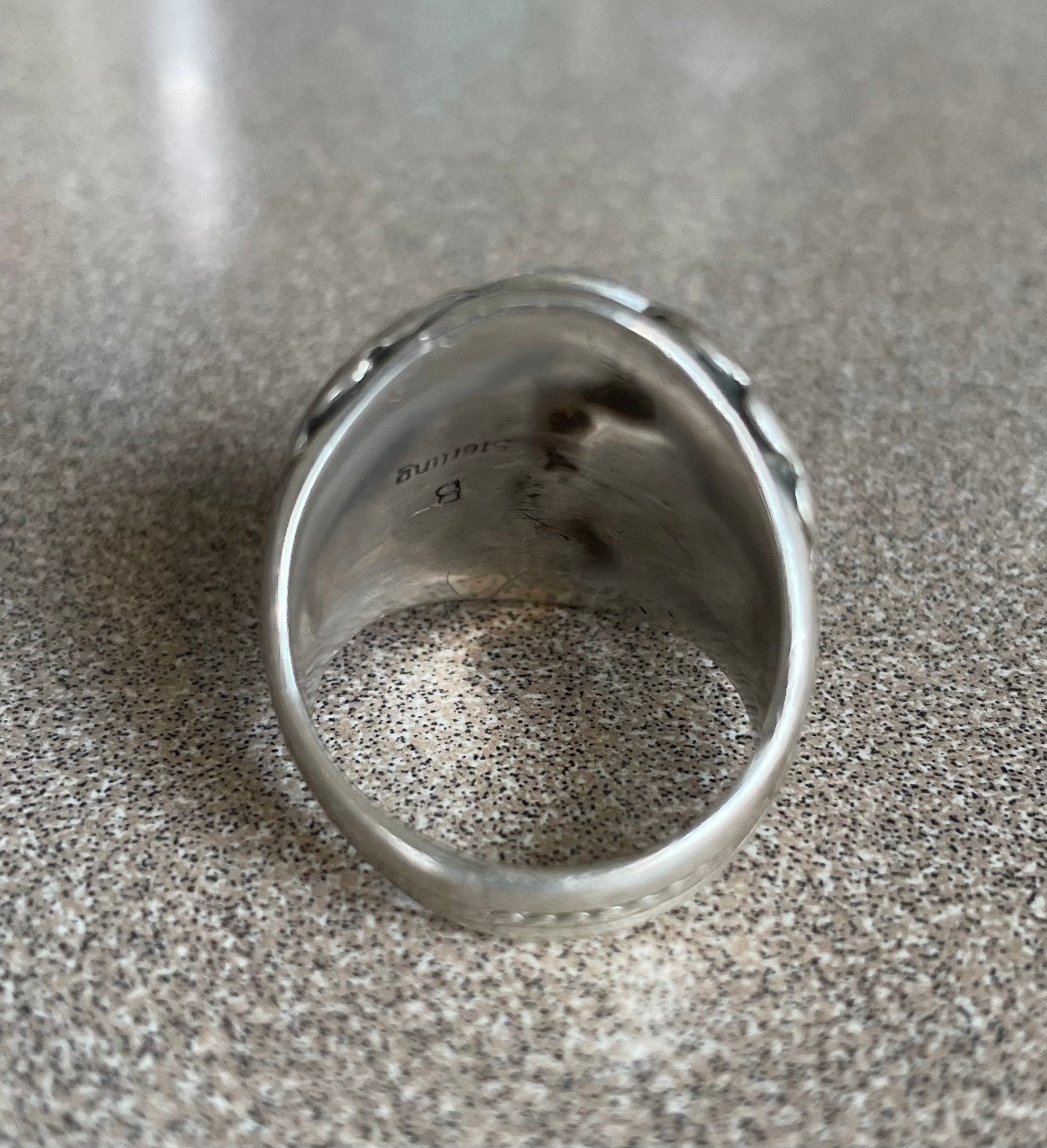 Native American Artist Signed Vintage Sterling Silver and Blue Lapis Ring Size 9