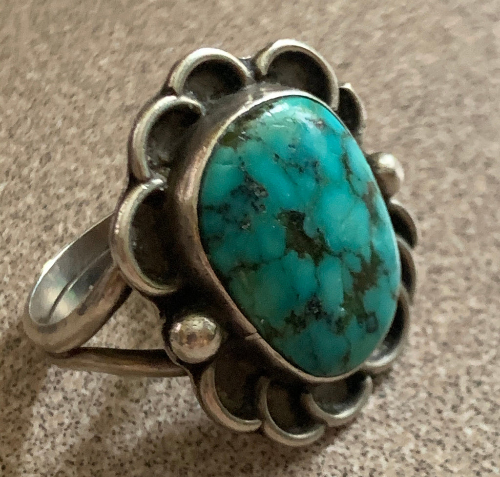 Vintage Native American Indian Turquoise Sterling Silver Ring Artist Signed
