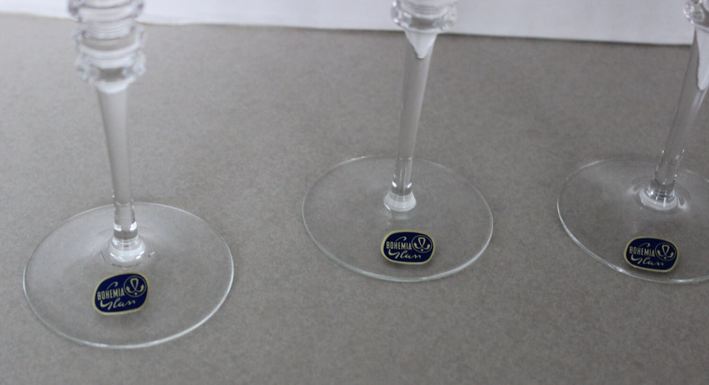 Set of 4 Colorful Bohemian Crystal Brandy Glasses Blue Purple Green Gold