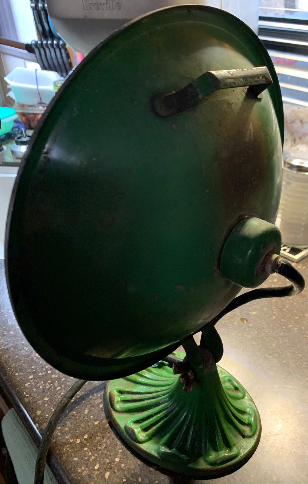 Unique Antique 1920's Painted Green Cast Iron Heat Lamp