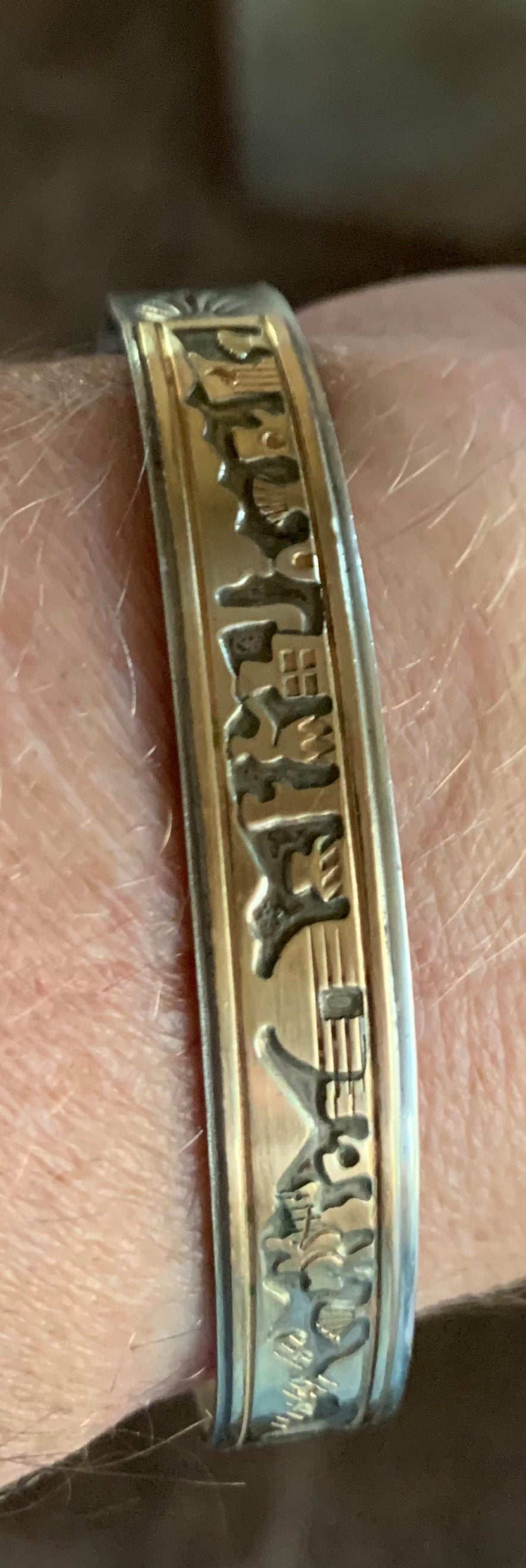 Native American Made Sterling Silver and Gold Filled Story Teller Cuff Bracelet