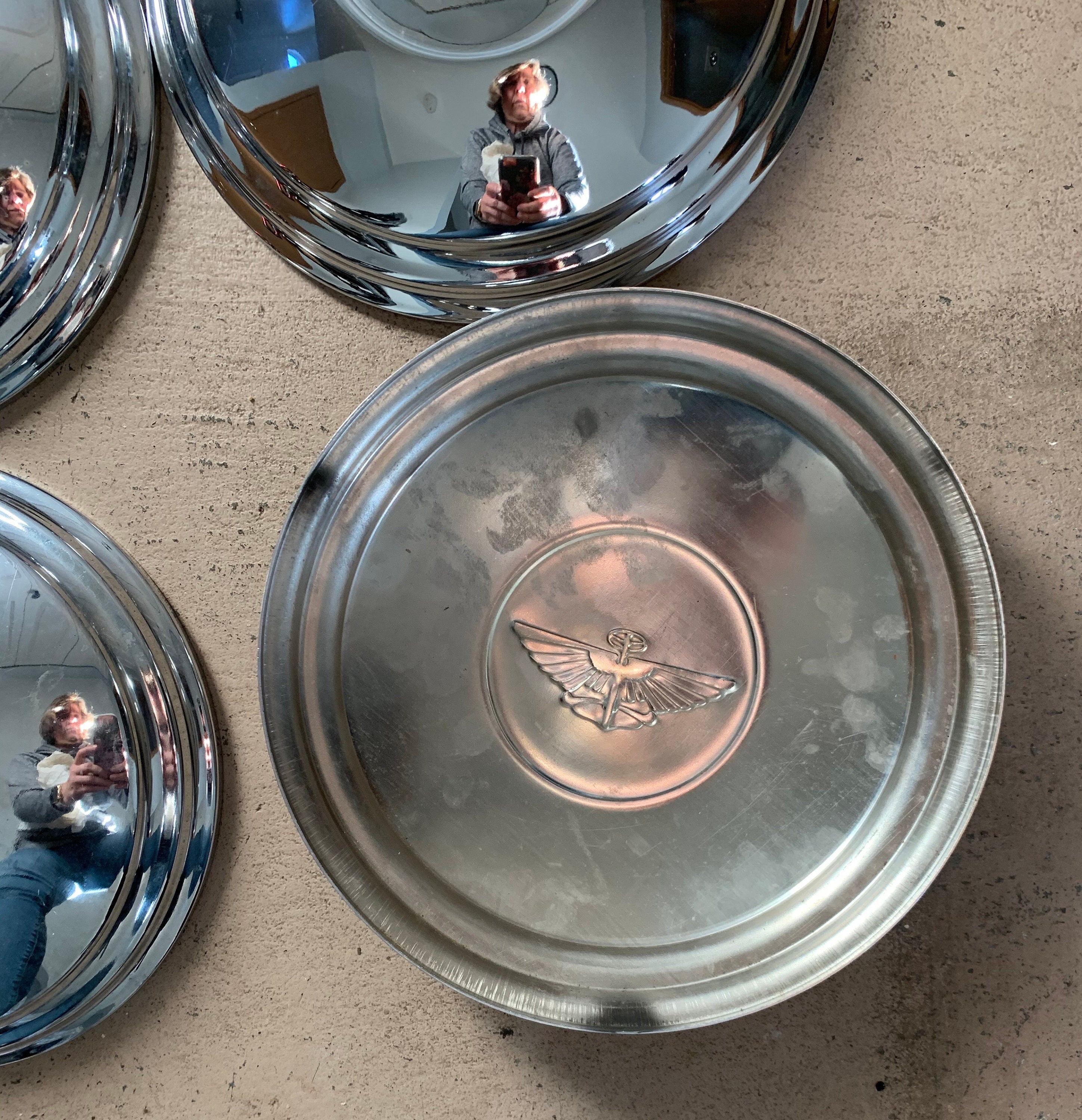 Vintage Chrome Half Moon Car Hubcaps Set of 4