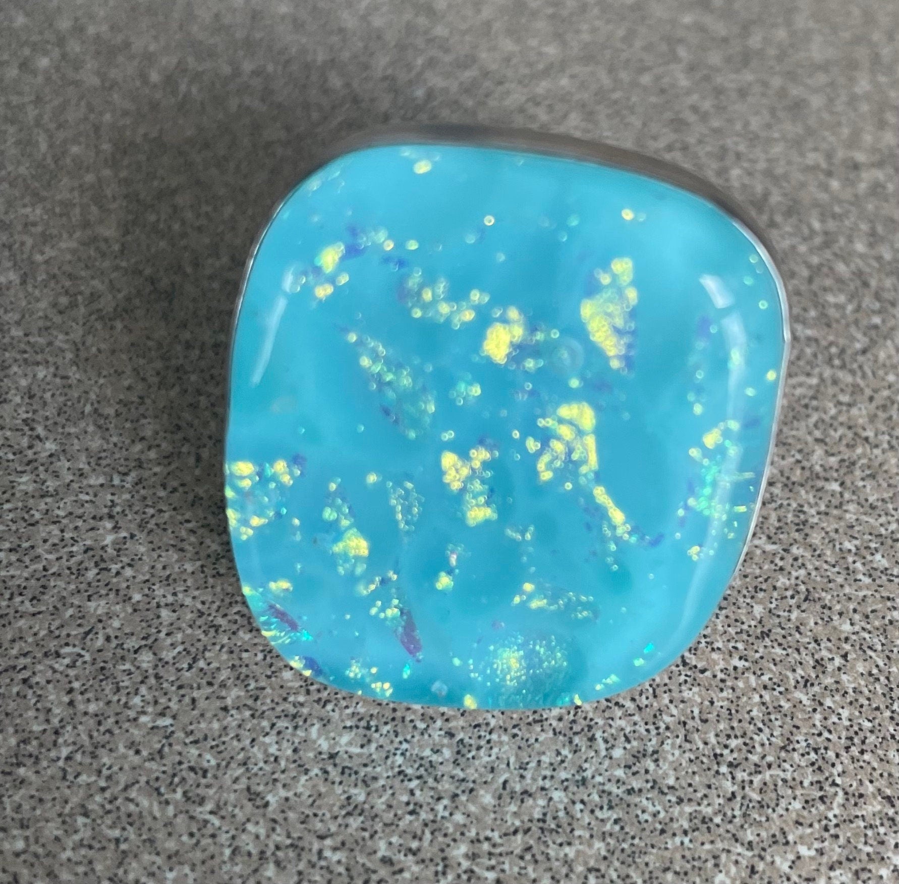 Unique Large Blue and Gold Foil Dichoric Glass Jay King Desert Rose Ring Stamped DTR Size 7