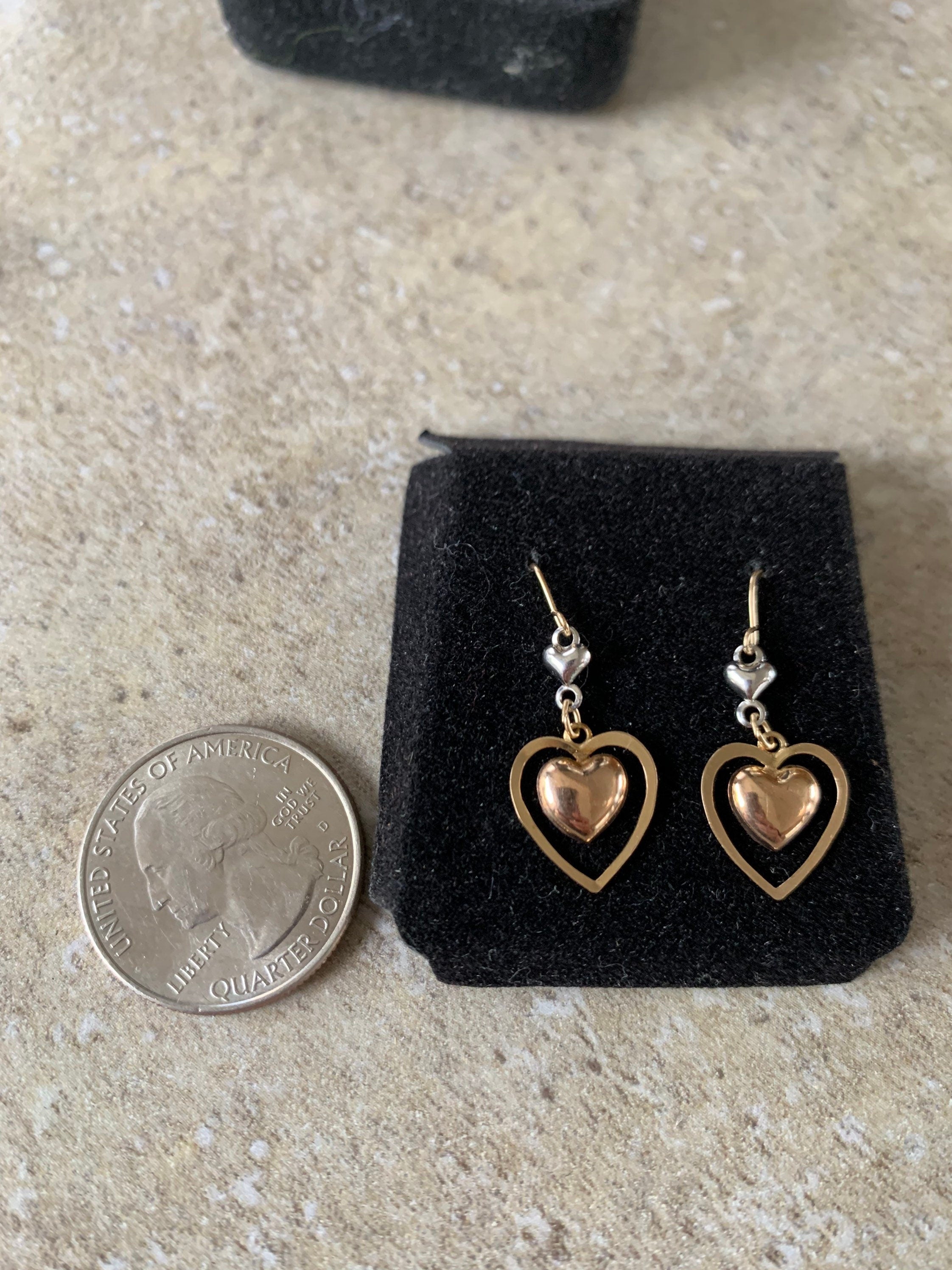 14k Gold Heart Dangle Earrings
