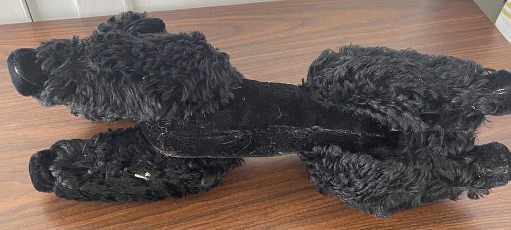 Fully Jointed Large 1940's Steiff Like Black Mohair Poodle Dog with Glass Eyes  13" Long with Rhinestone Studded Collar