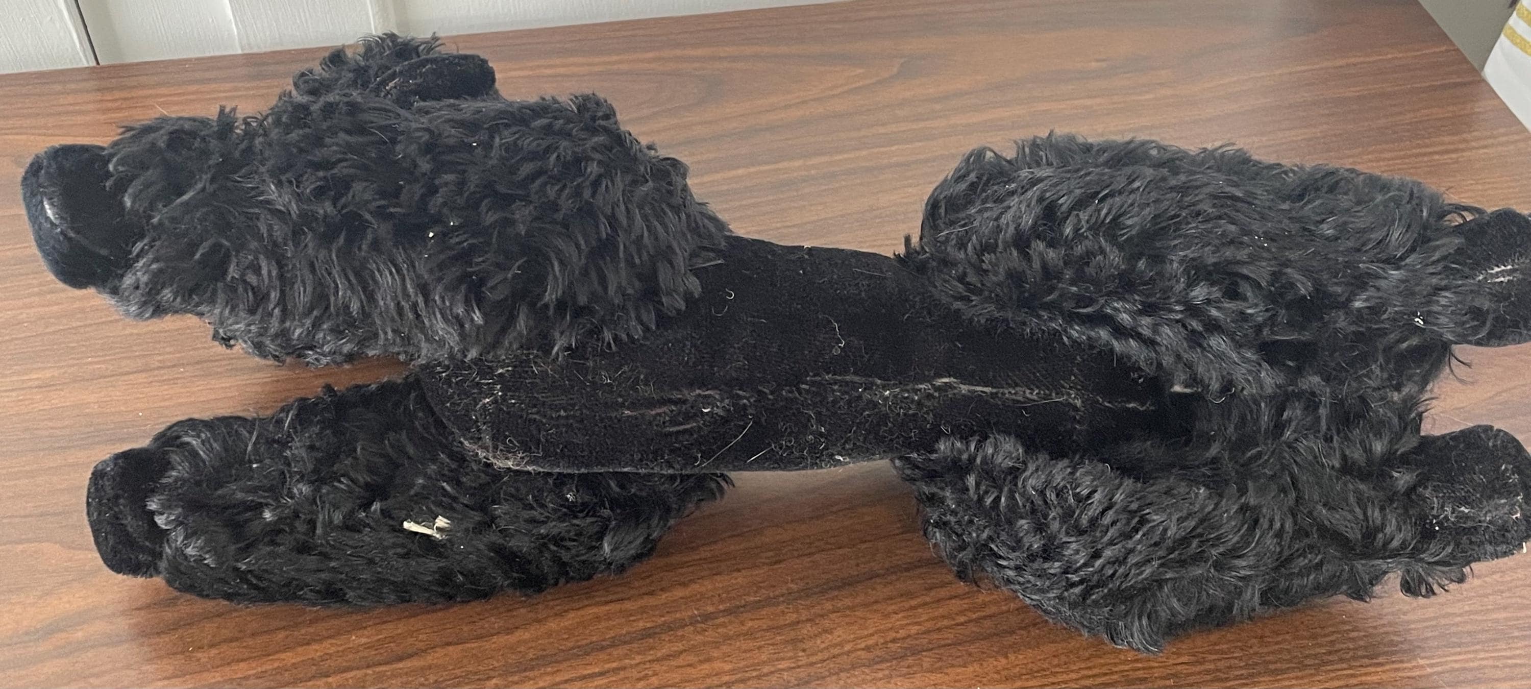 Fully Jointed Large 1940's Steiff Like Black Mohair Poodle Dog with Glass Eyes  13" Long with Rhinestone Studded Collar