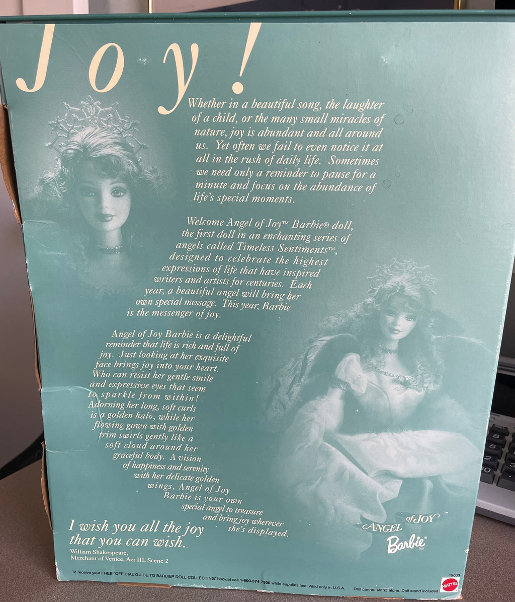 Vintage 1998 Collector Edition "Angel Of Joy" Barbie Doll First in a Series Turquoise Dress with Gold Wings