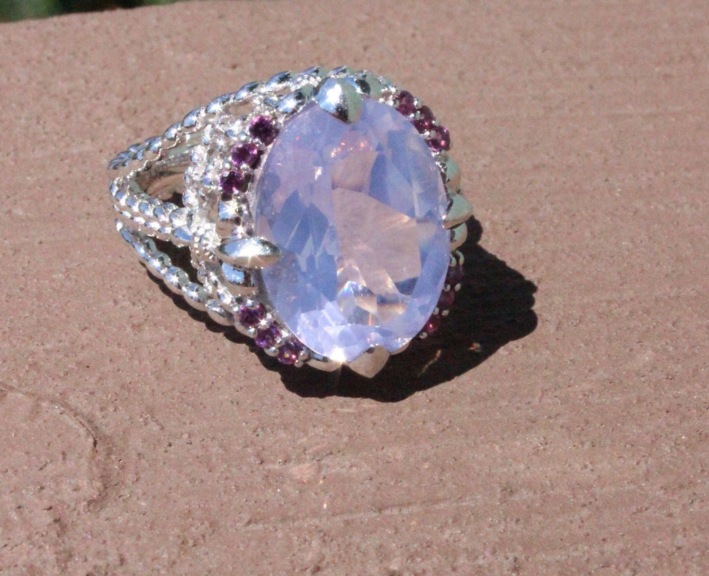 Judith Ripka Sterling Silver Pink Quartz Rhodolite Garnet Ring Size 6