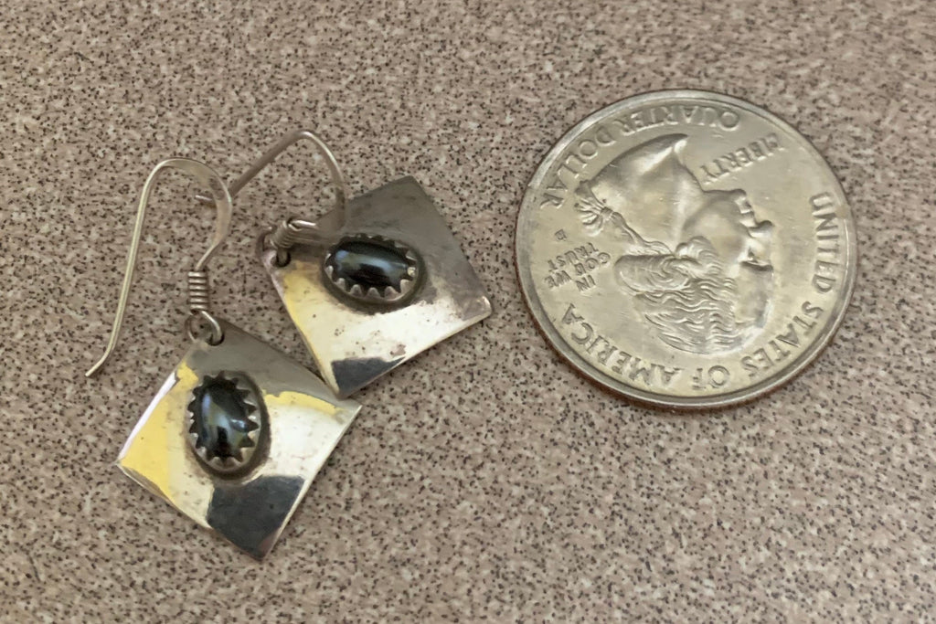 Artist Signed Native American Sterling Silver Black Onyx Earrings Signed BJB