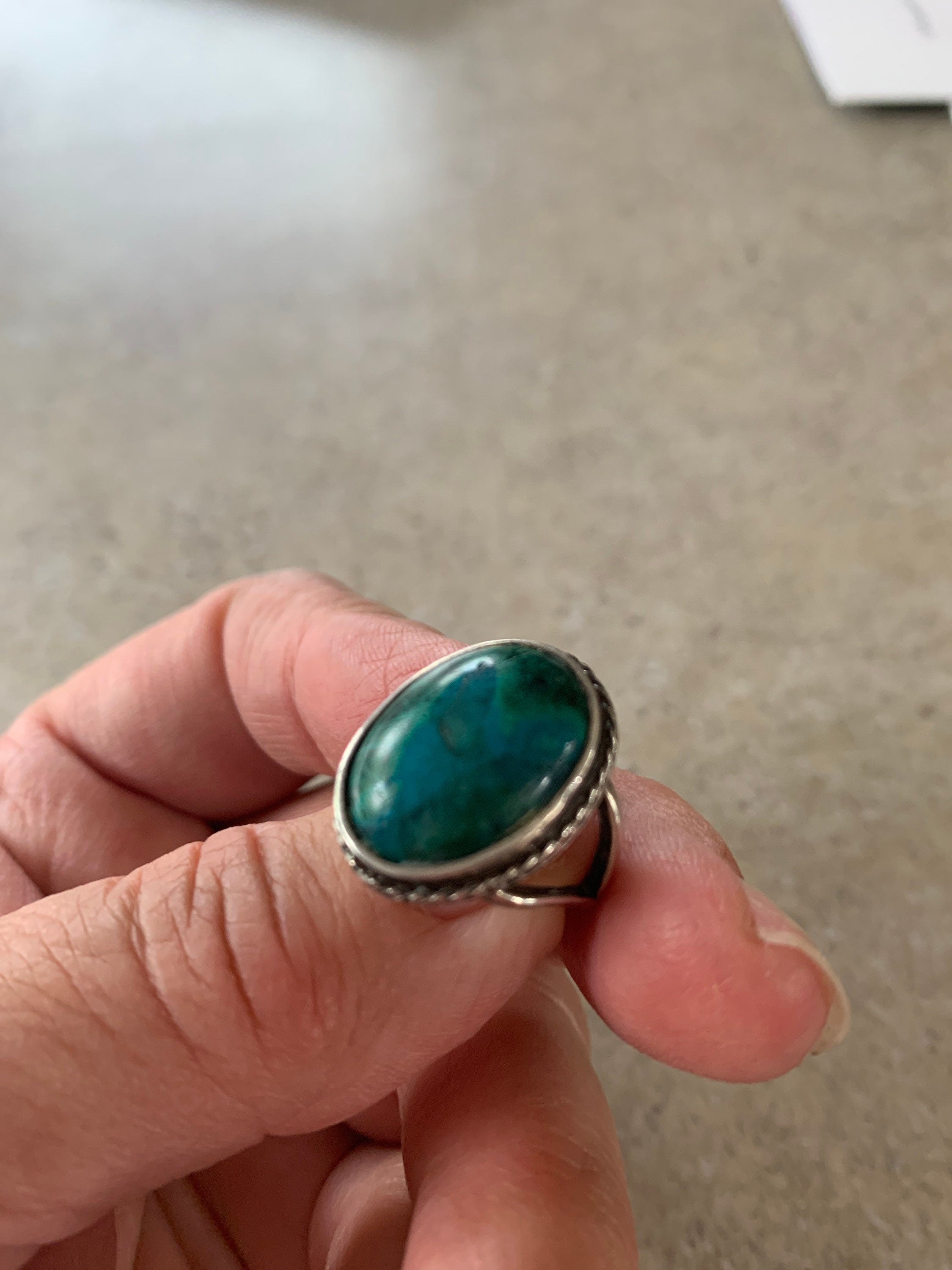 Beautiful Vintage Native American Pawn Silver Blue Green Turquoise Ring Size 6