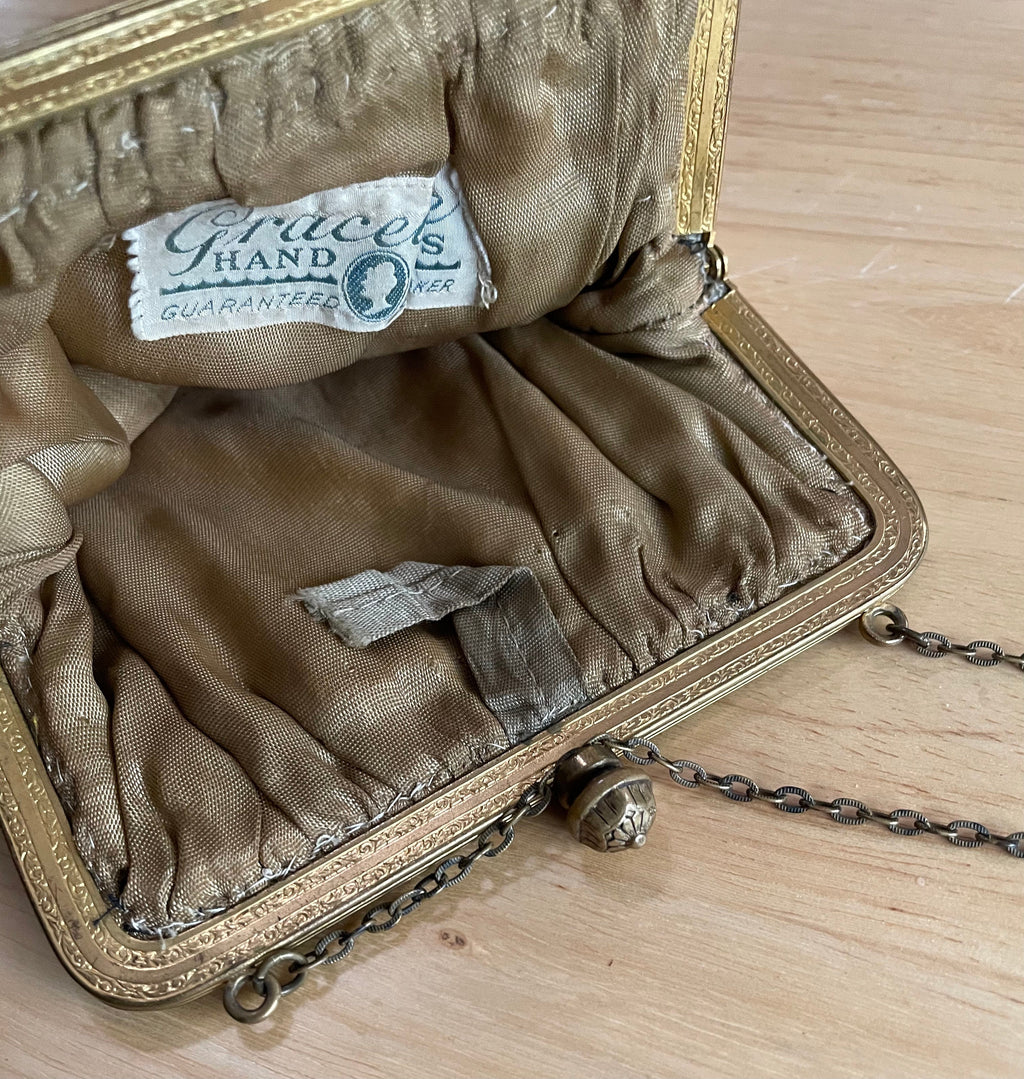 Beautiful 1940's Graceline Paisley Purse with Garnet Stones