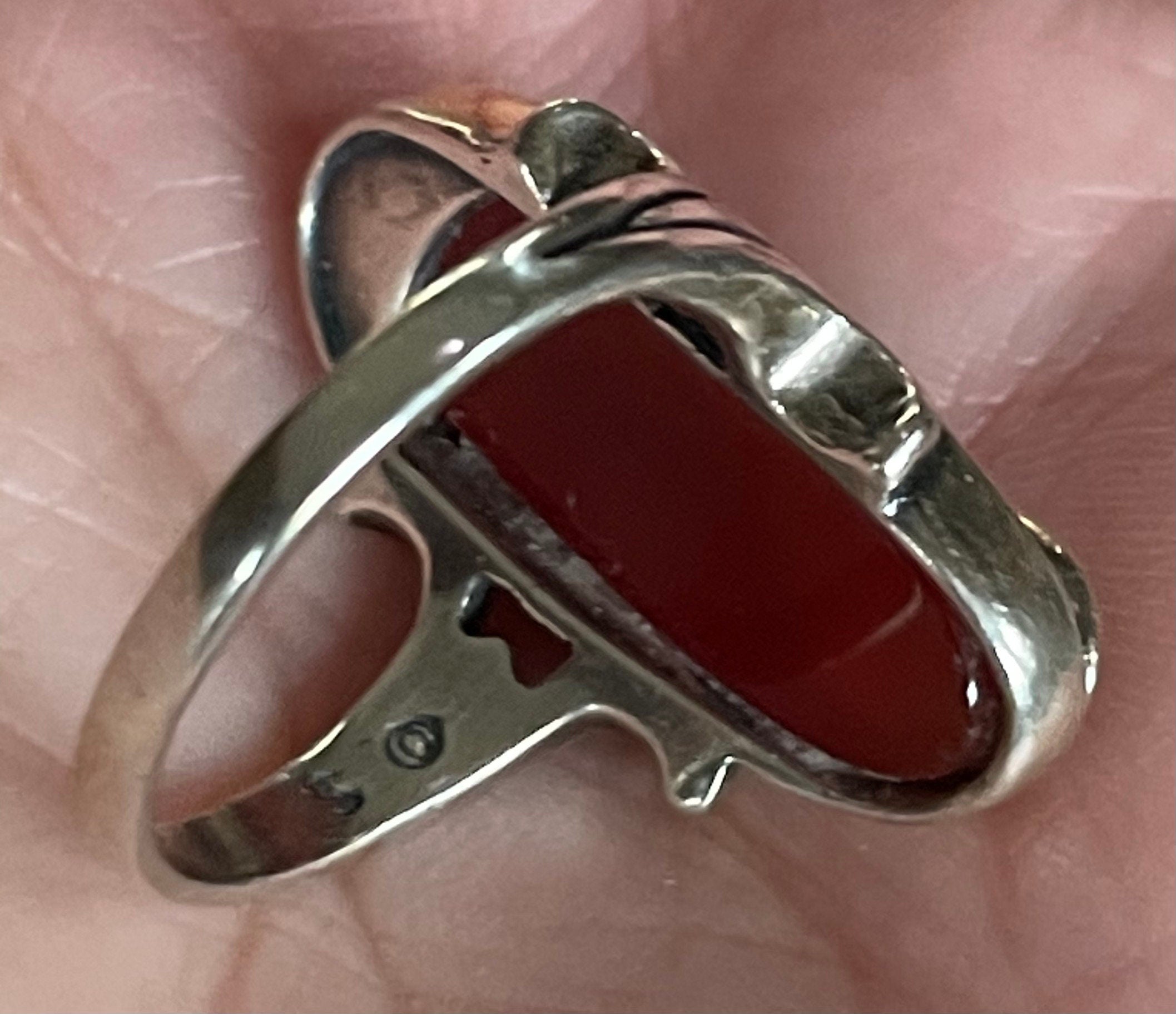 Beautiful  Sterling Silver Carnelian Ring Size 6