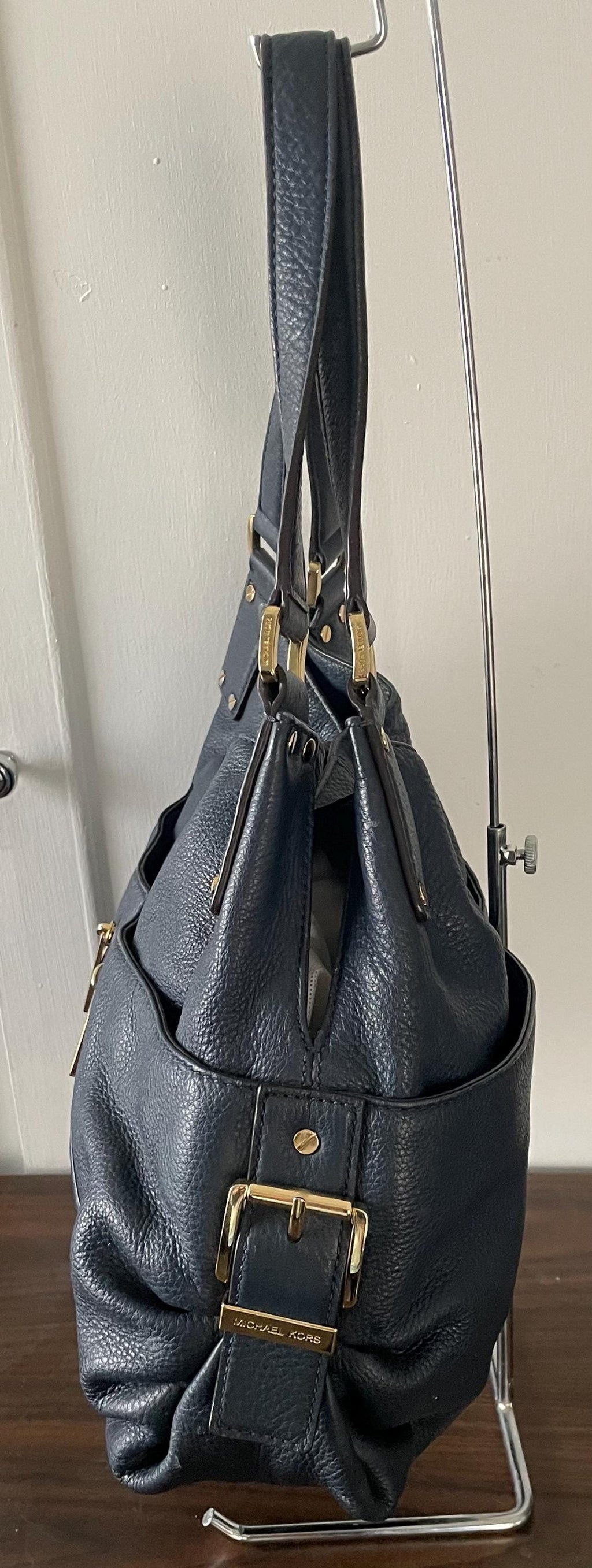 Vintage Genuine Navy Blue Leather Michael Kors Purse Shoulder Bag Double Handle