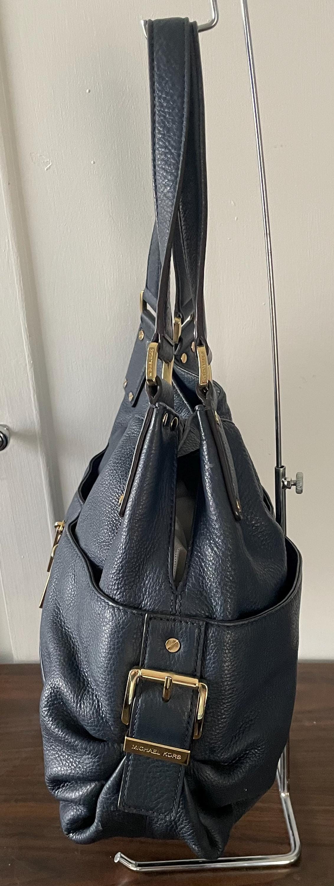 Vintage Genuine Navy Blue Leather Michael Kors Purse Shoulder Bag Double Handle