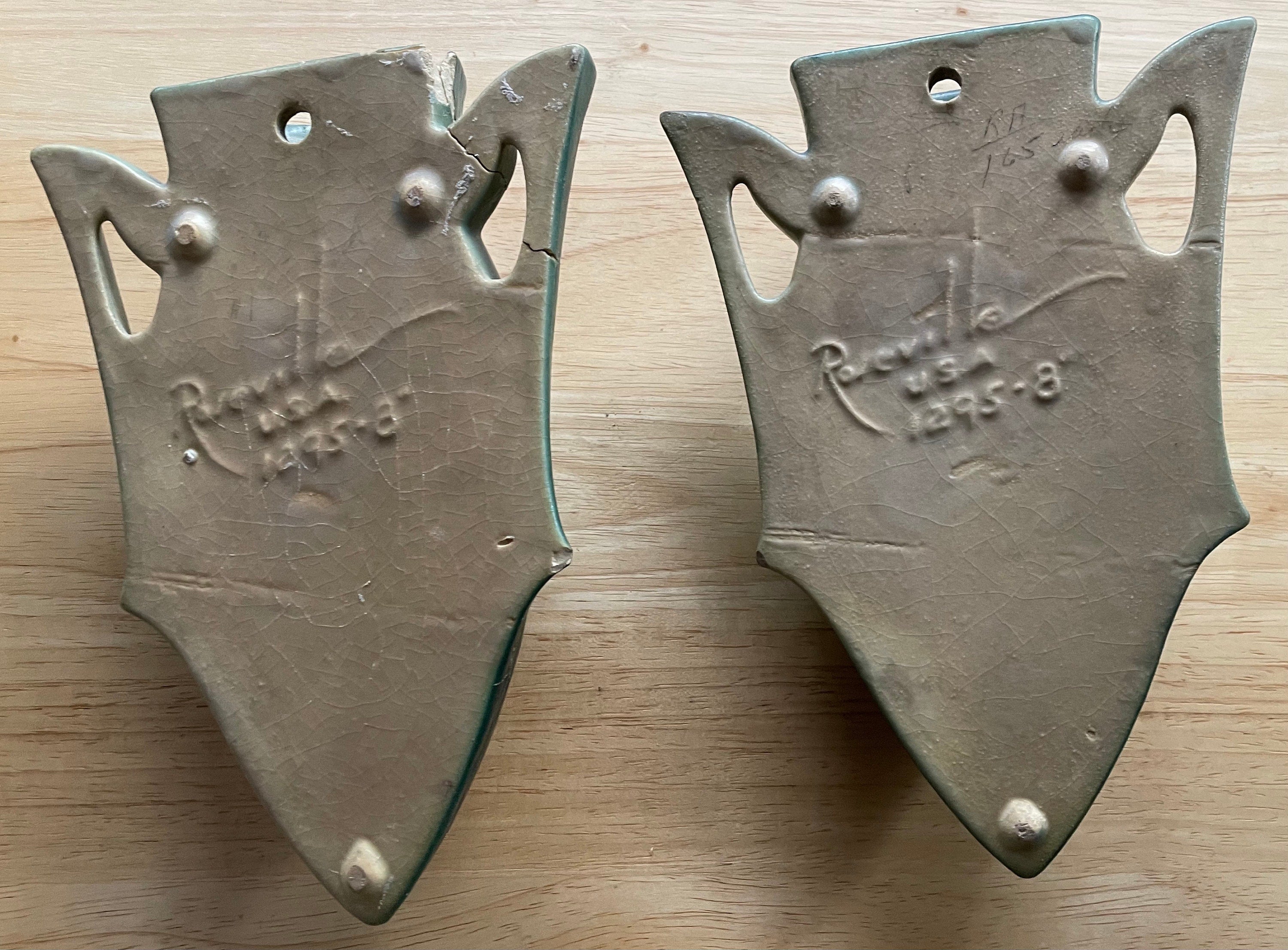 Pair Of Vintage 1930's Roseville Pottery Wall Pockets 1495-8"