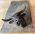 Vintage Artist Designed Solid Bronze Bull Head Attached to Slate Tile