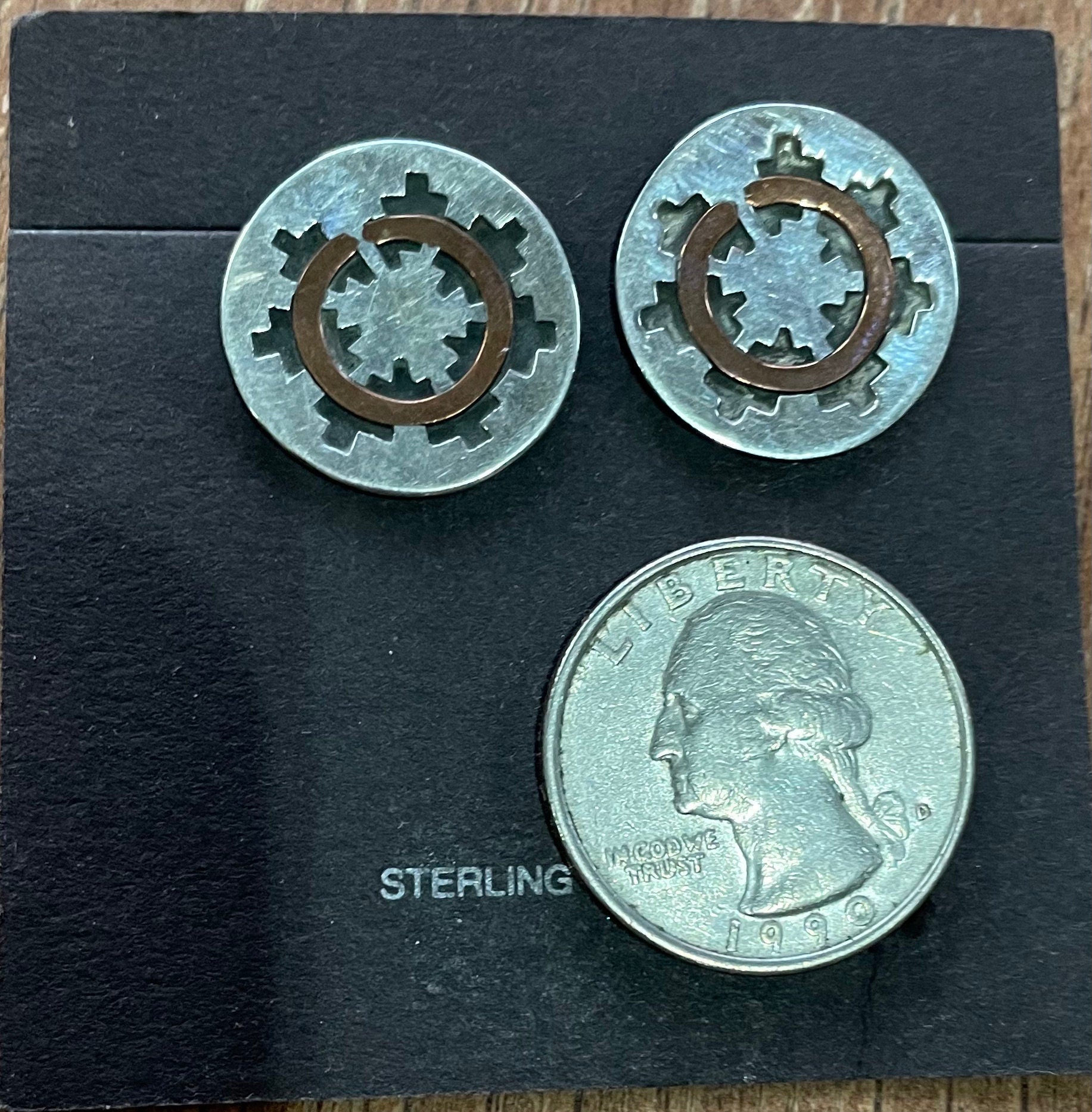 Beautiful Artist Stamped Native American Wedding Basket Sterling Silver Earrings
