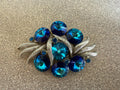 Beautiful Vintage Rhinestone Brooch Pin Peacock Blue Rivoli Design