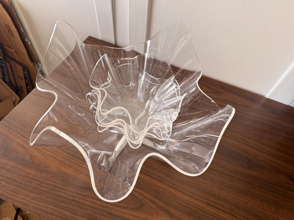 Vintage 1989 Arthur Court Large  Acrylic Salad Bowls Set Aluminum Swan Stand