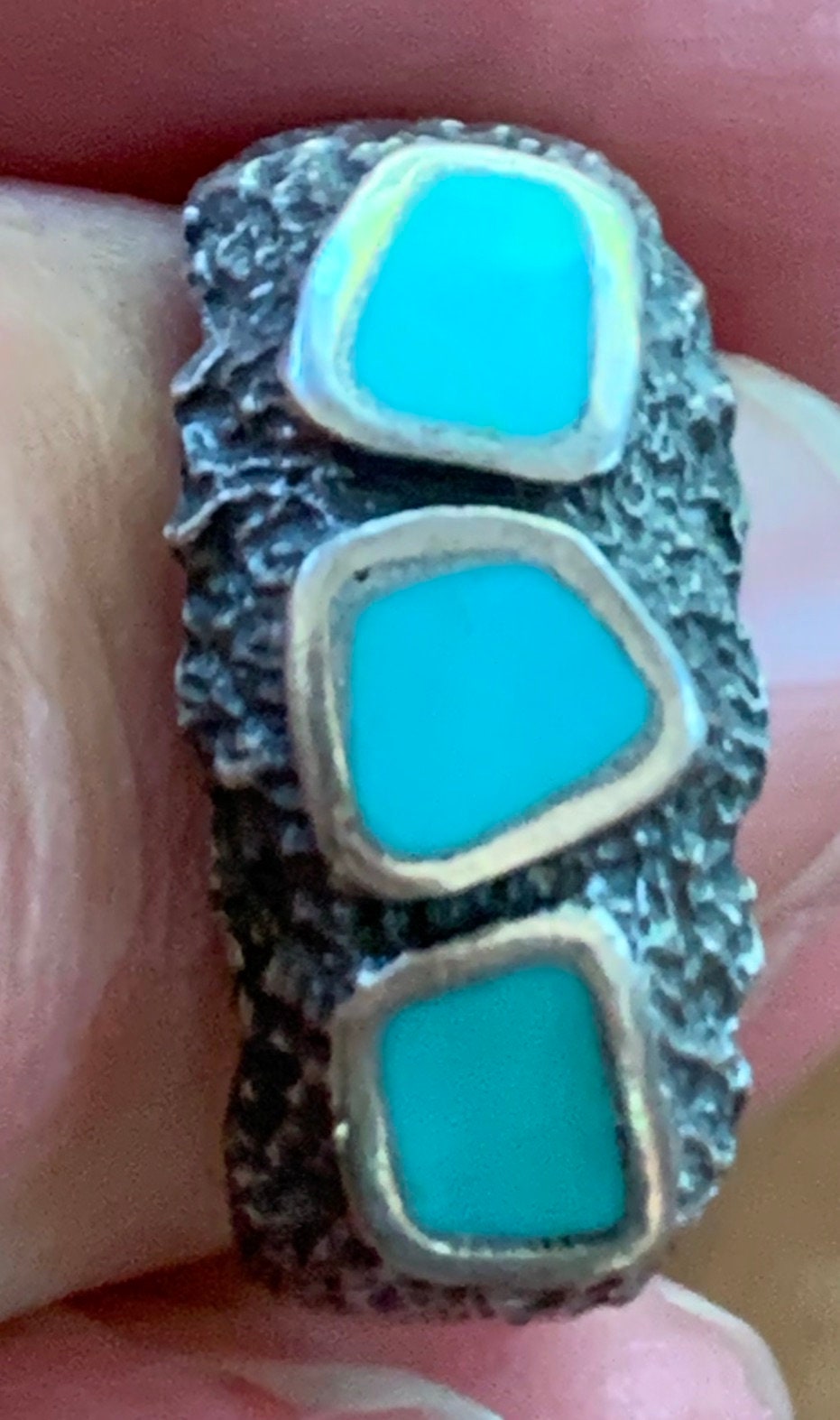 Vintage Artist Stamped Native American Turquoise Sterling Silver Ring Size 6 1/2