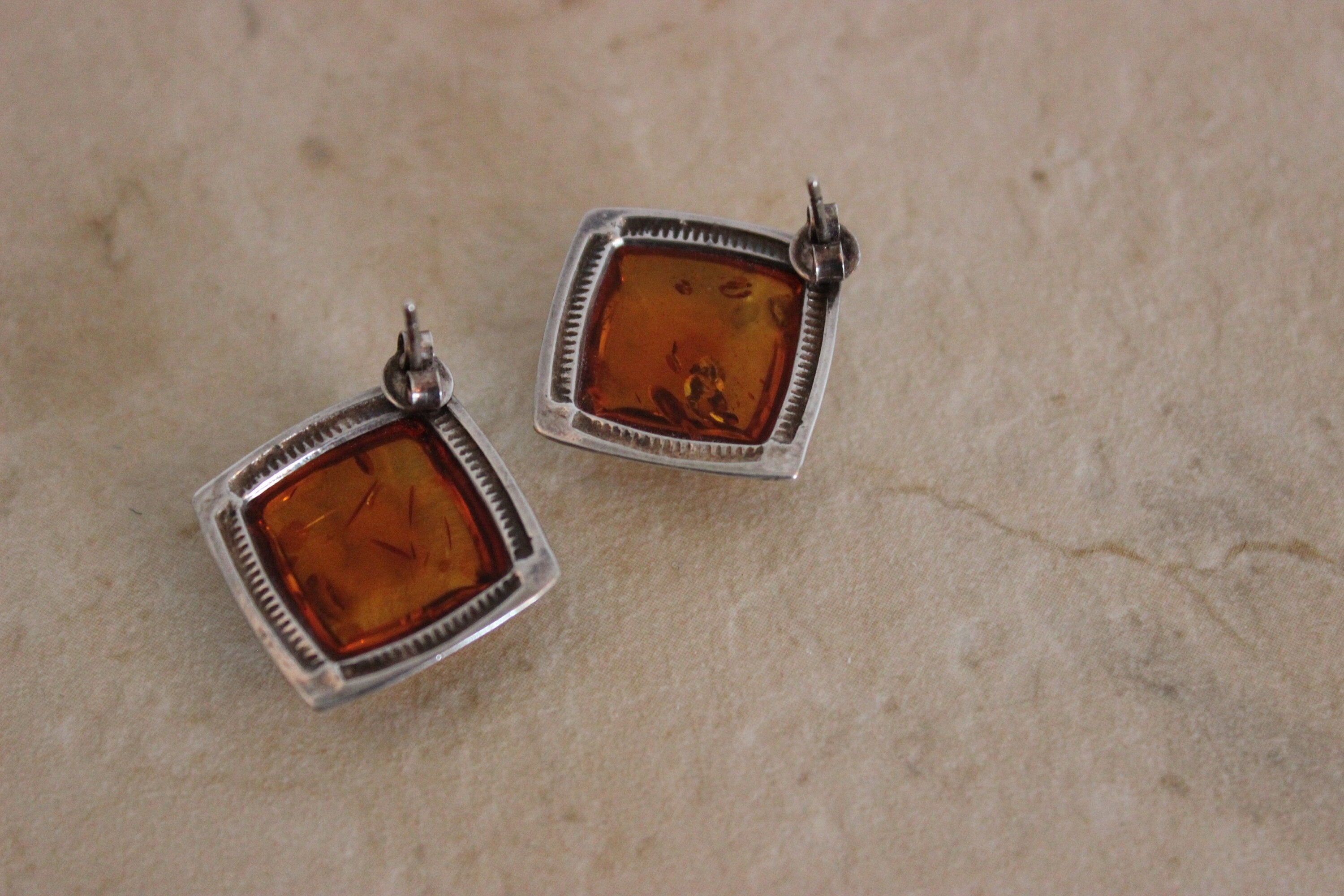 Beautiful Baltic Amber and Sterling Silver Post Earrings