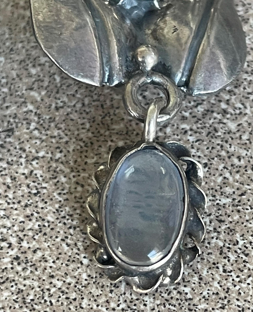 Beautiful Vintage Sterling Silver Floral Dangle Earrings with Moon Stones