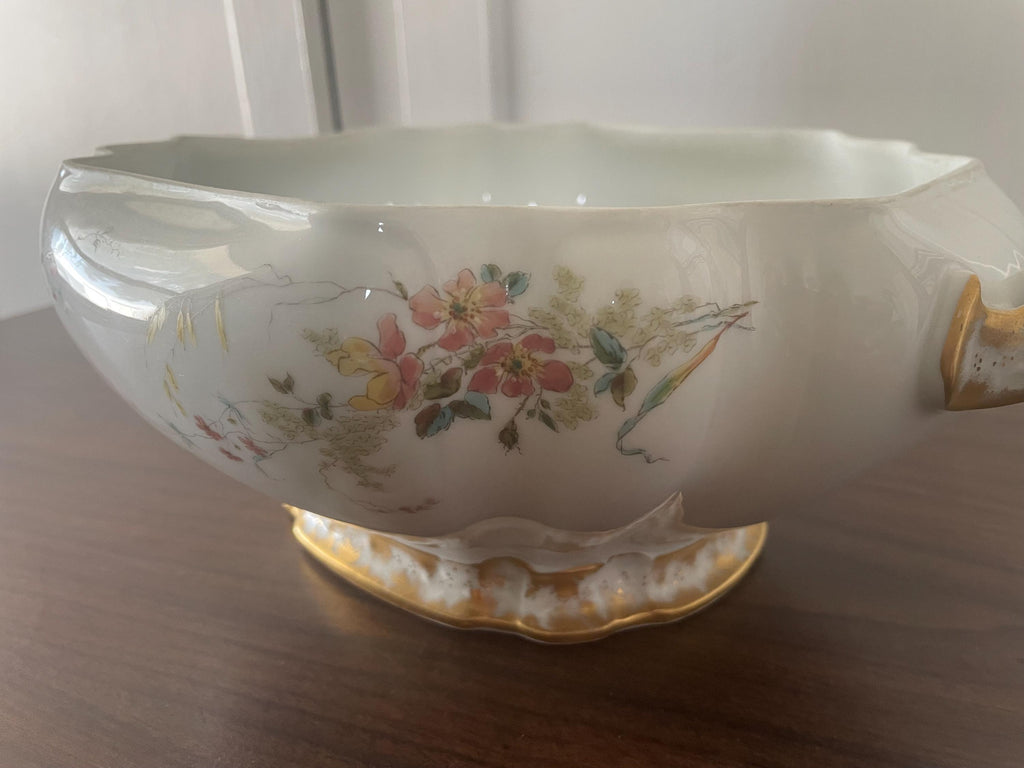 Floral Pattern Large Double Handled Haviland Limoges France Serving Bowl For Soup Fruit Hot Meals