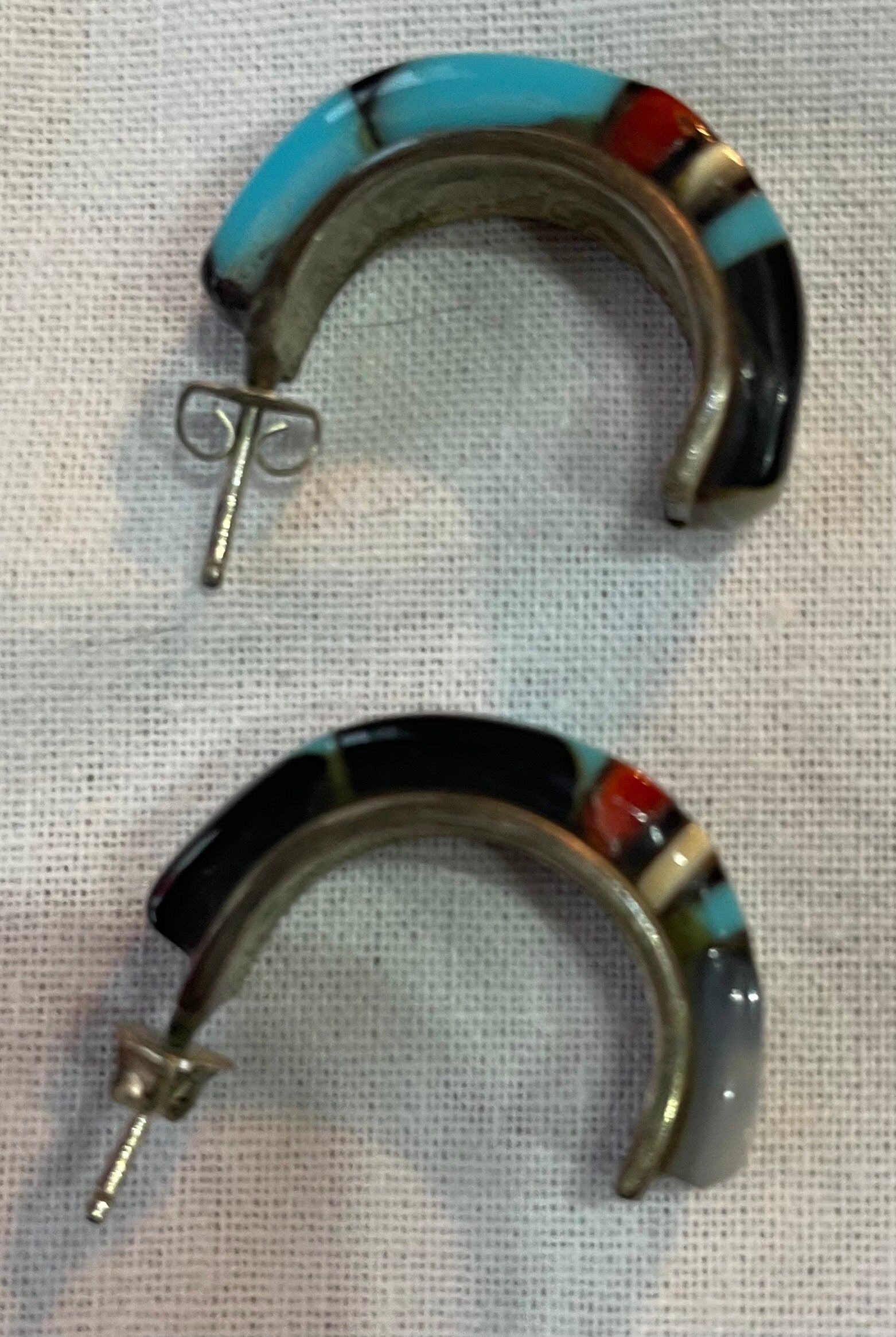 Beautiful  Native American Zuni Sterling Silver Hoop Earrings