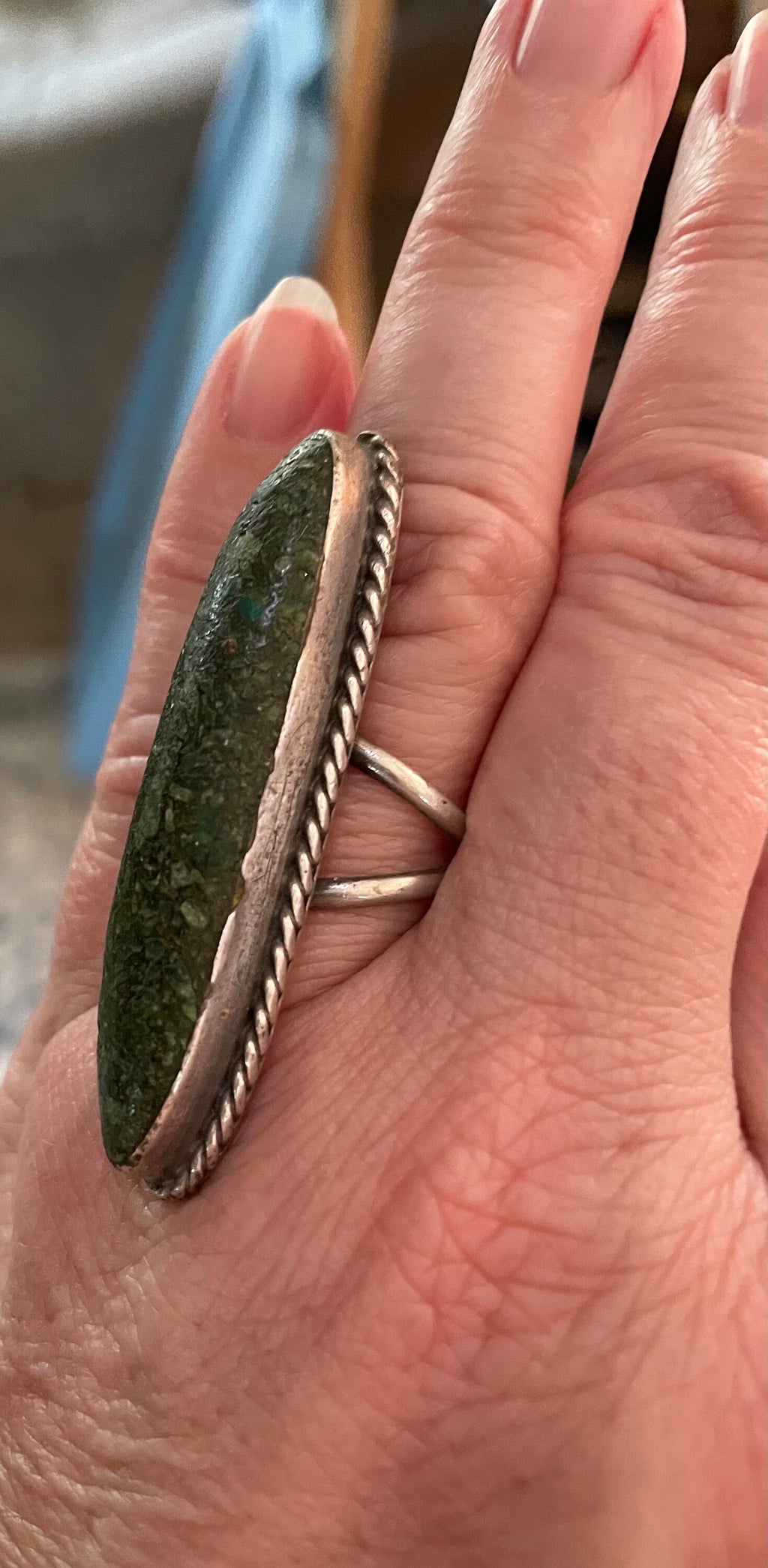 Huge Antique Native American Green Turquoise Ring Size 8