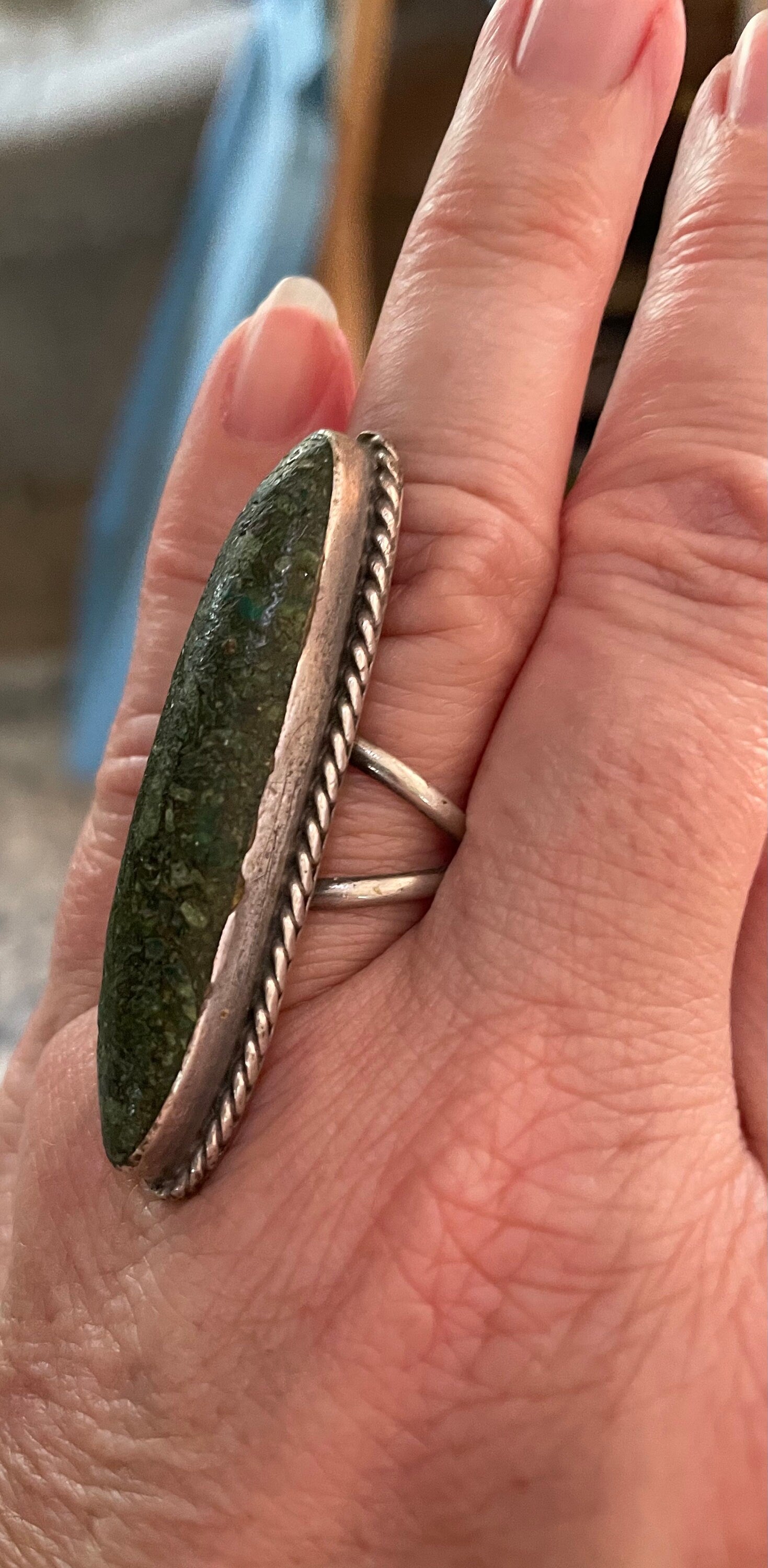 Huge Antique Native American Green Turquoise Ring Size 8