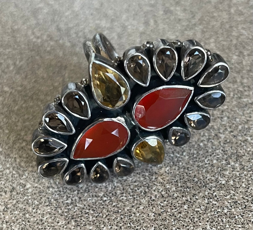Beautiful Limited Edition Turkish Indian Ladies Multi Stone Ring Smokey Quartz Citrine Carnelian Size 6