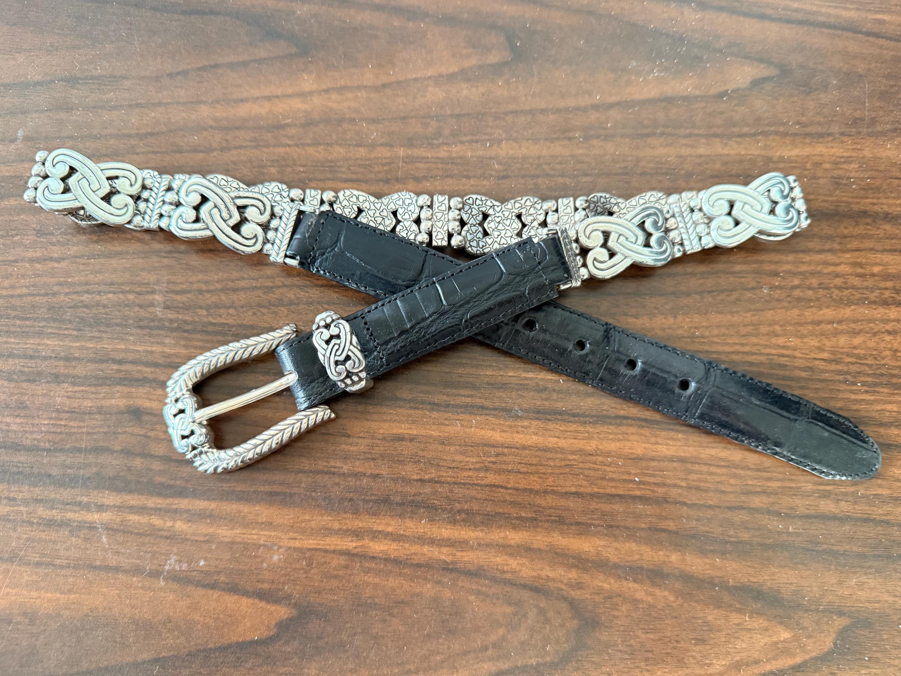 Beautiful Vintage Brighton Alligator Leather Silver Metal Embellished Size Small